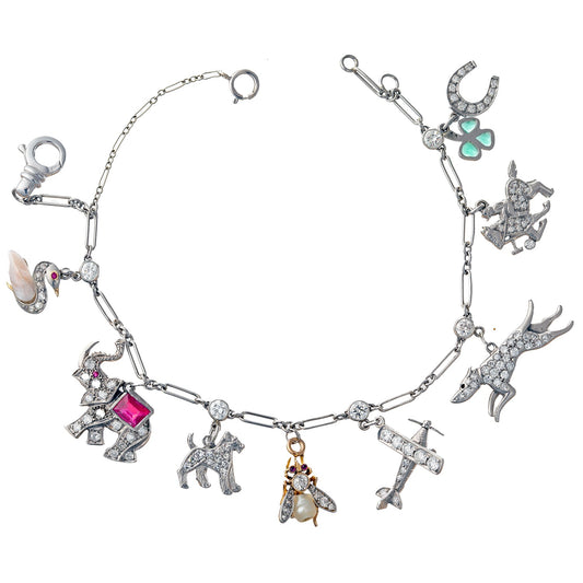 Estate Collection - Art Deco Platinum Gem - Set Charm Bracelet