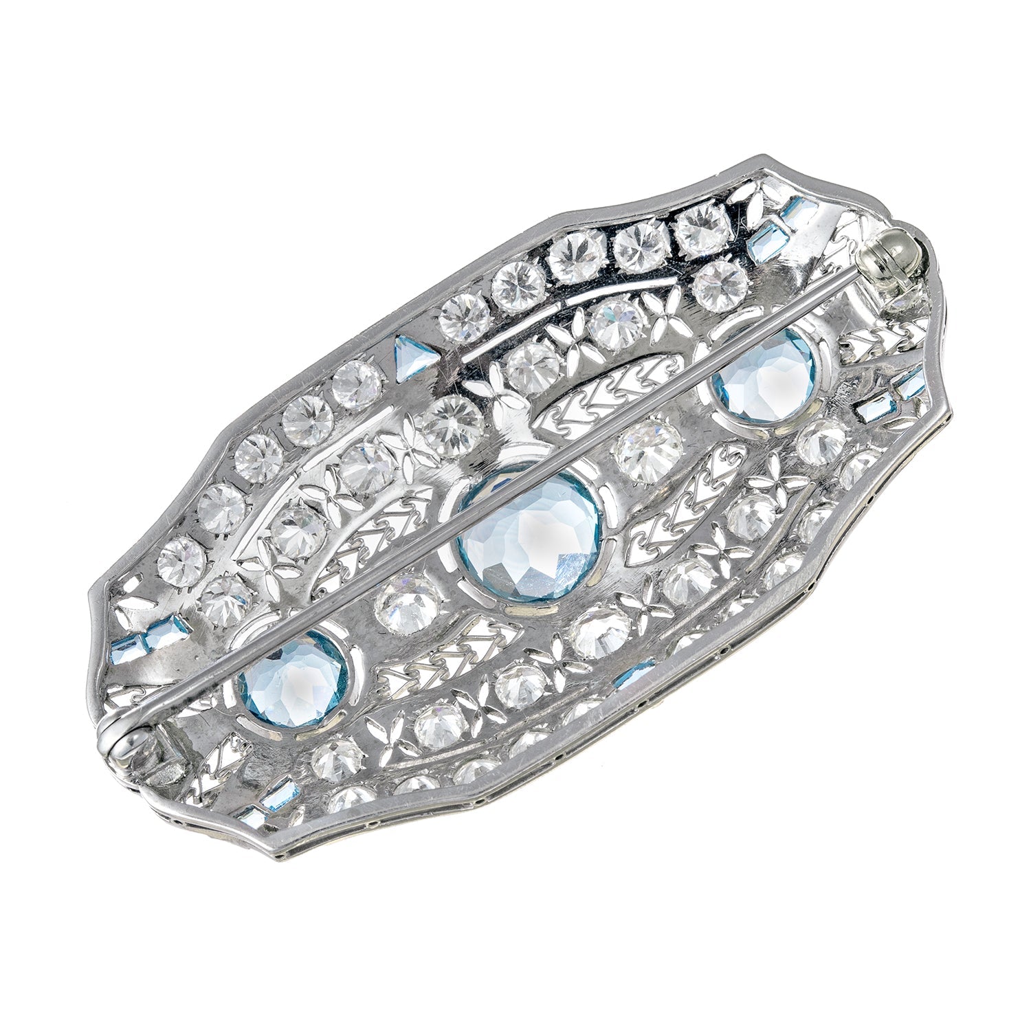Estate Collection - Edwardian Platinum Aquamarine Diamond Brooch