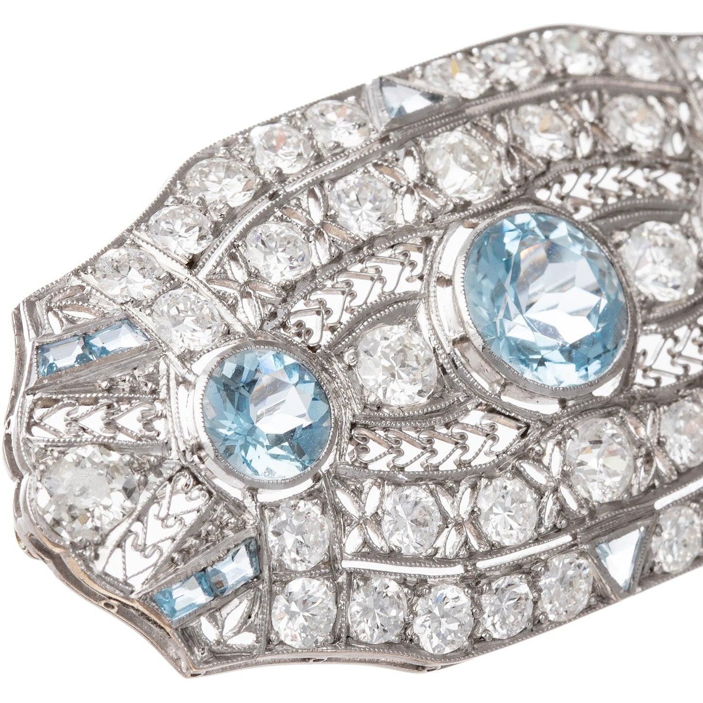 Estate Collection - Edwardian Platinum Aquamarine Diamond Brooch
