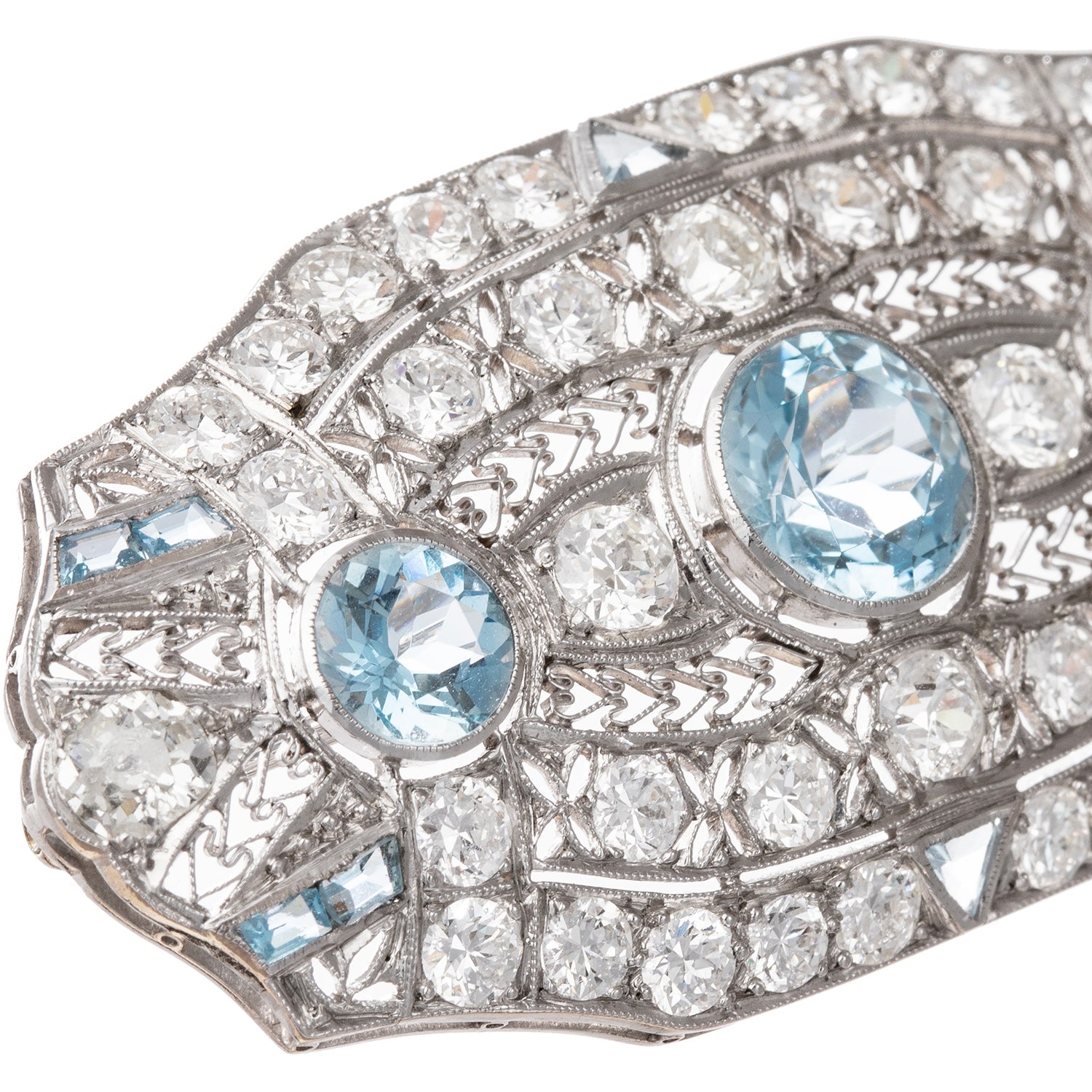 Estate Collection - Edwardian Platinum Aquamarine Diamond Brooch