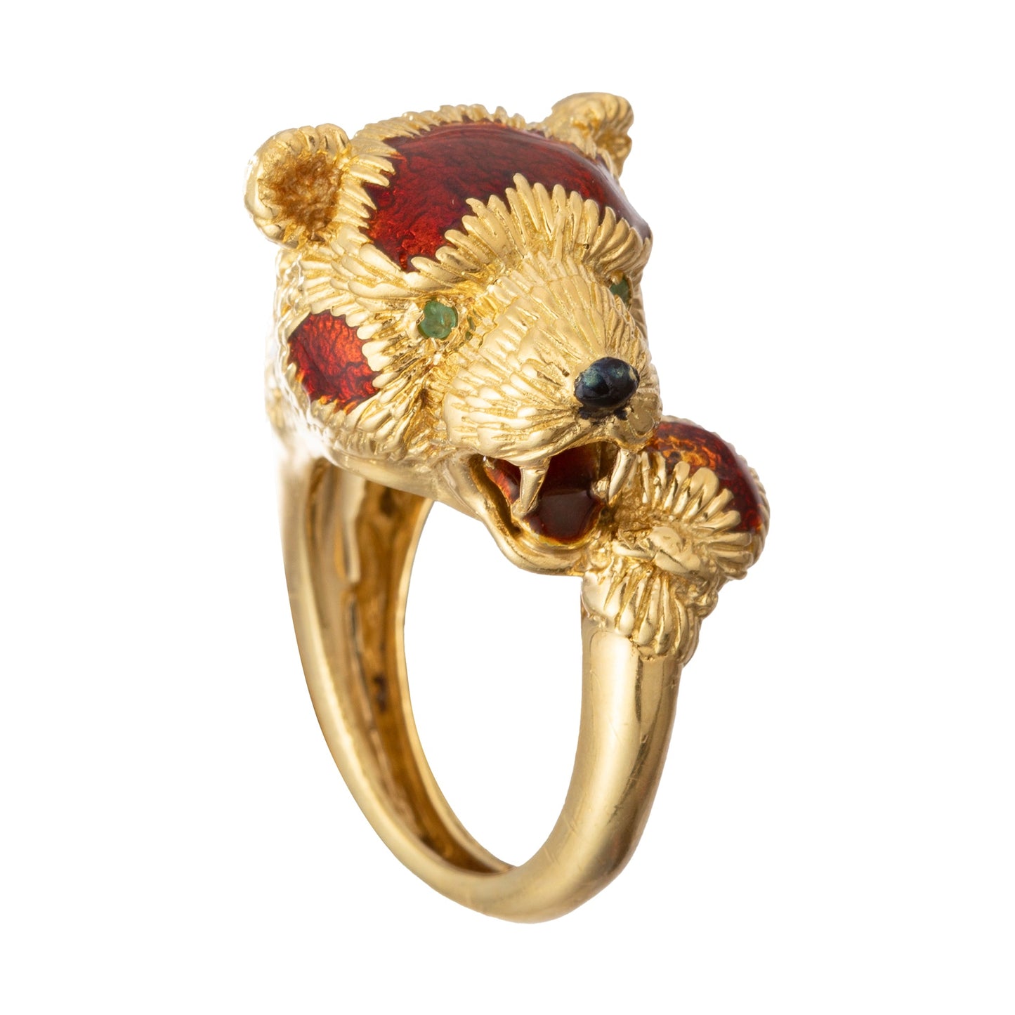 Estate Collection - Frascarolo 18k Yellow Gold Red Enamel Bear Ring