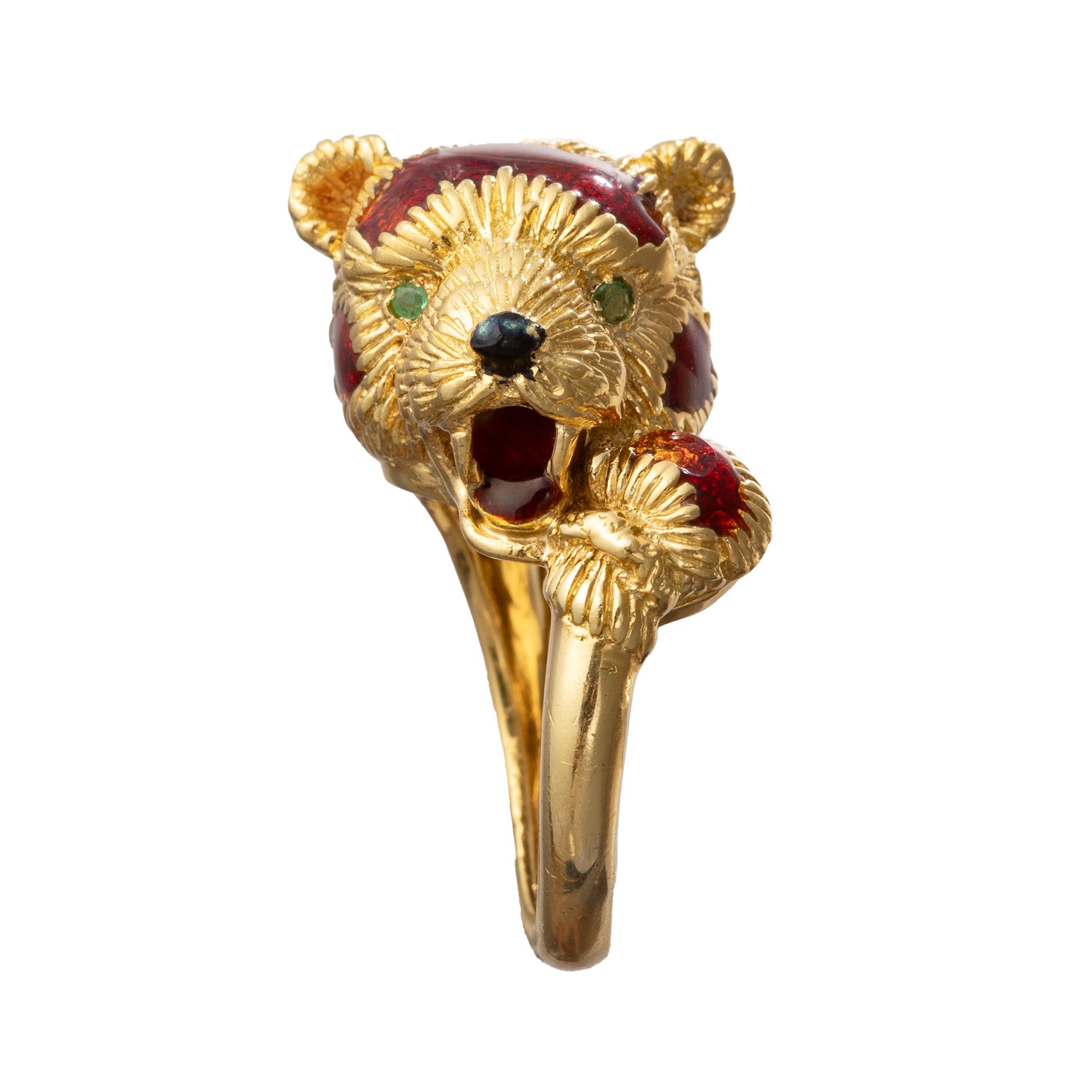 Estate Collection - Frascarolo 18k Yellow Gold Red Enamel Bear Ring