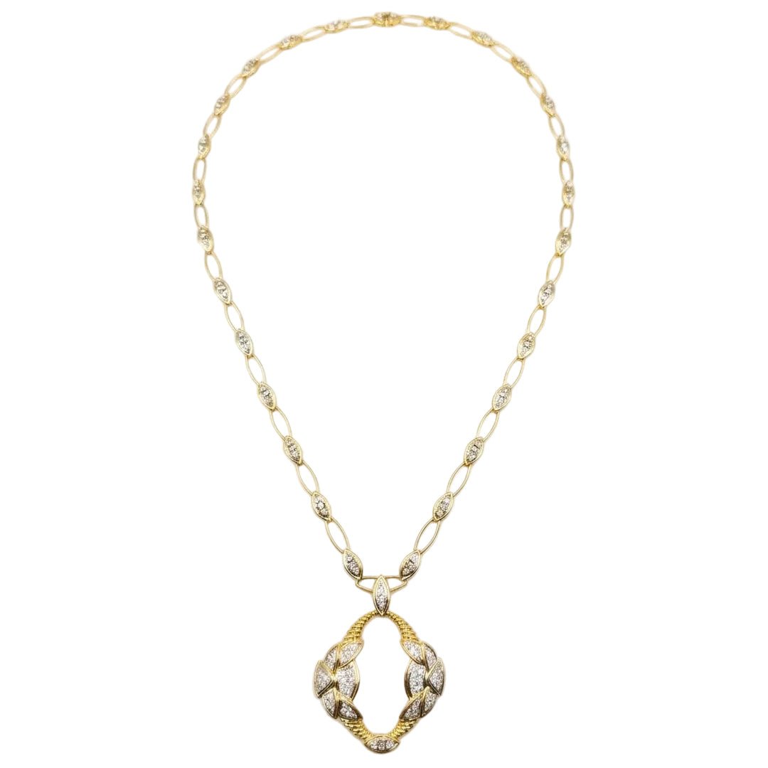 Estate Collection - French 18k Gold Foliate Diamond Pendant Necklace