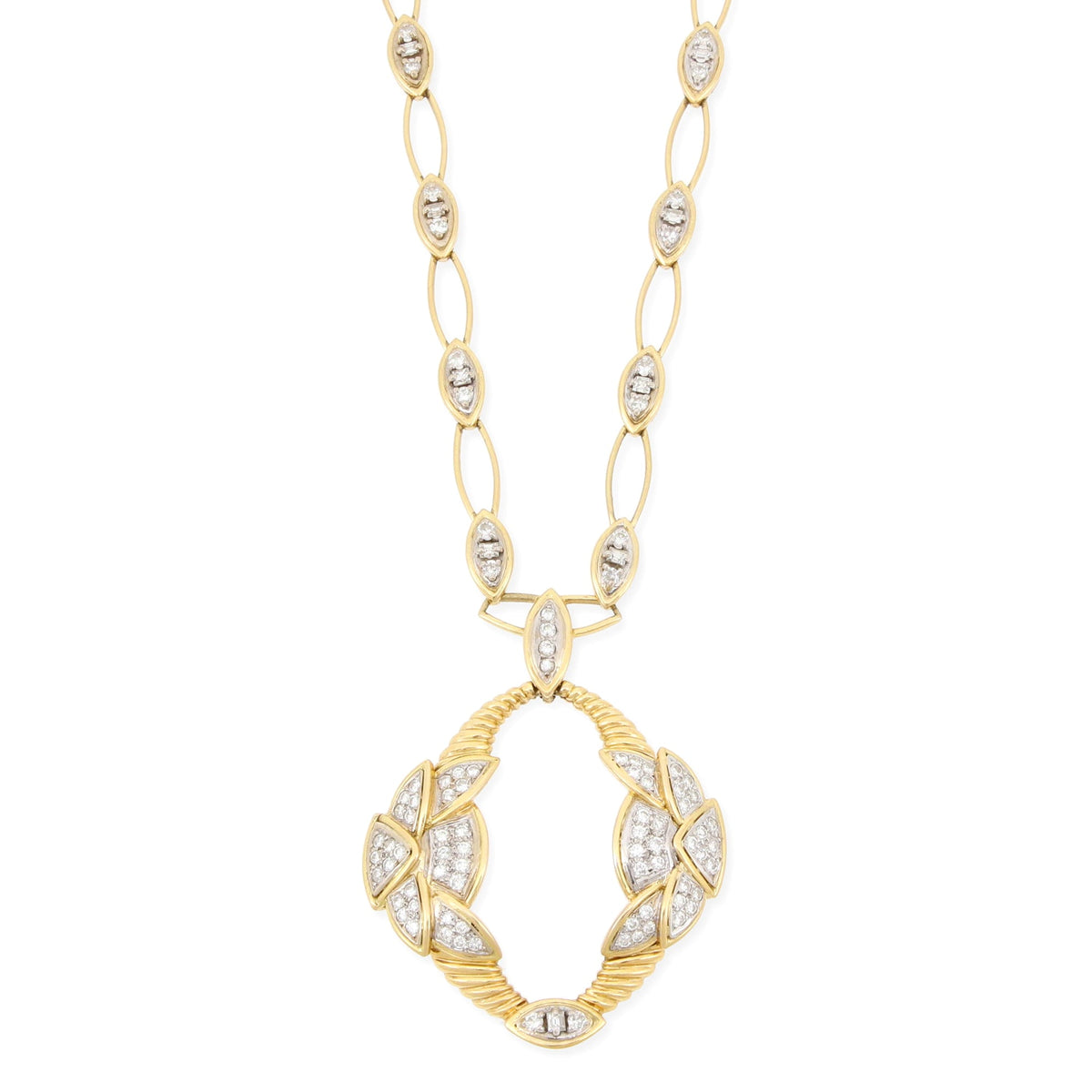 Estate Collection - French 18k Gold Foliate Diamond Pendant Necklace