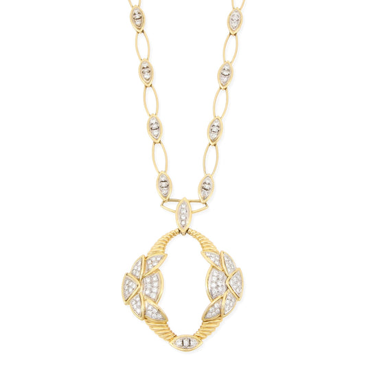 Estate Collection - French 18k Gold Foliate Diamond Pendant Necklace