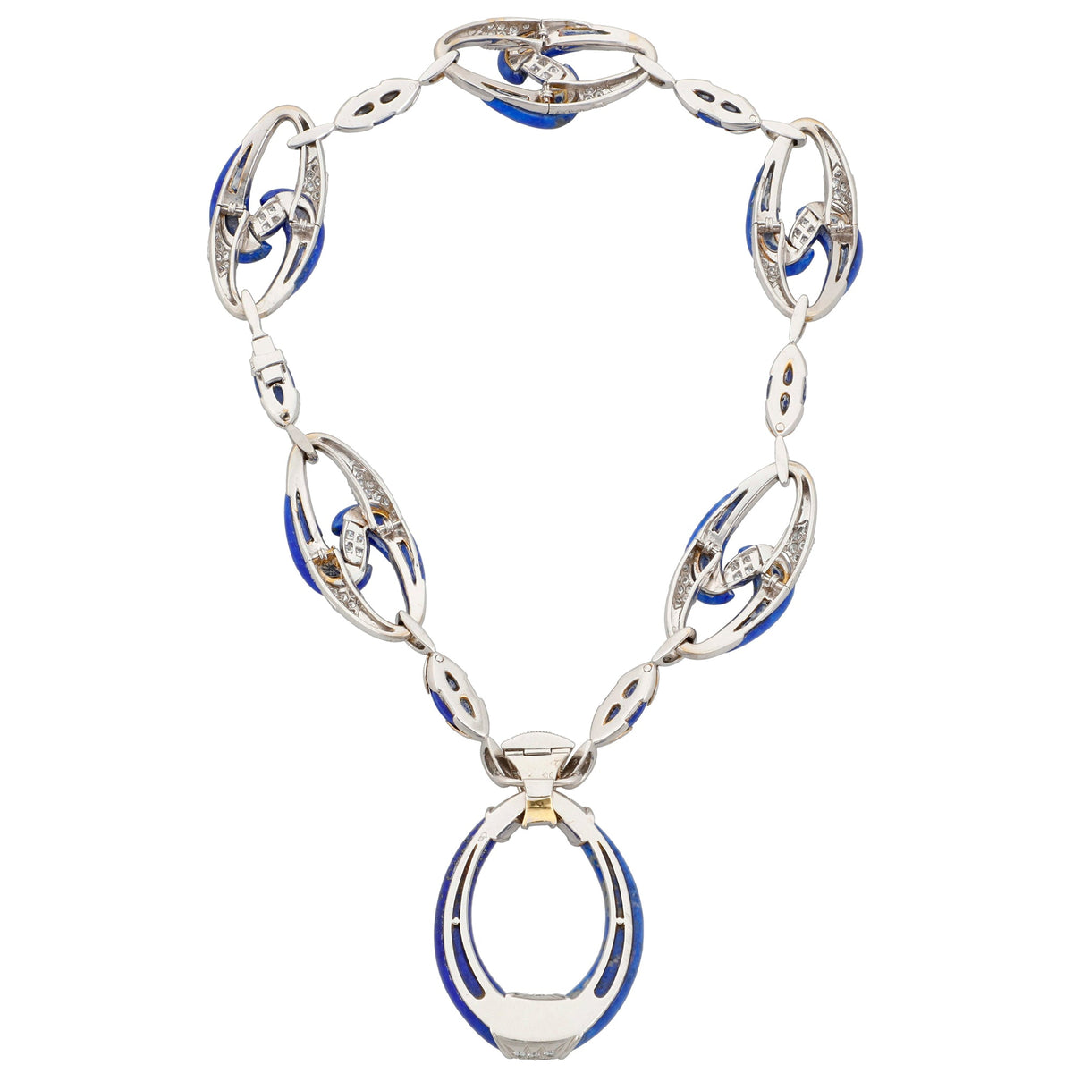 Estate Collection - French 18k White Gold Lapis Lazuli Diamond Pendant Necklace