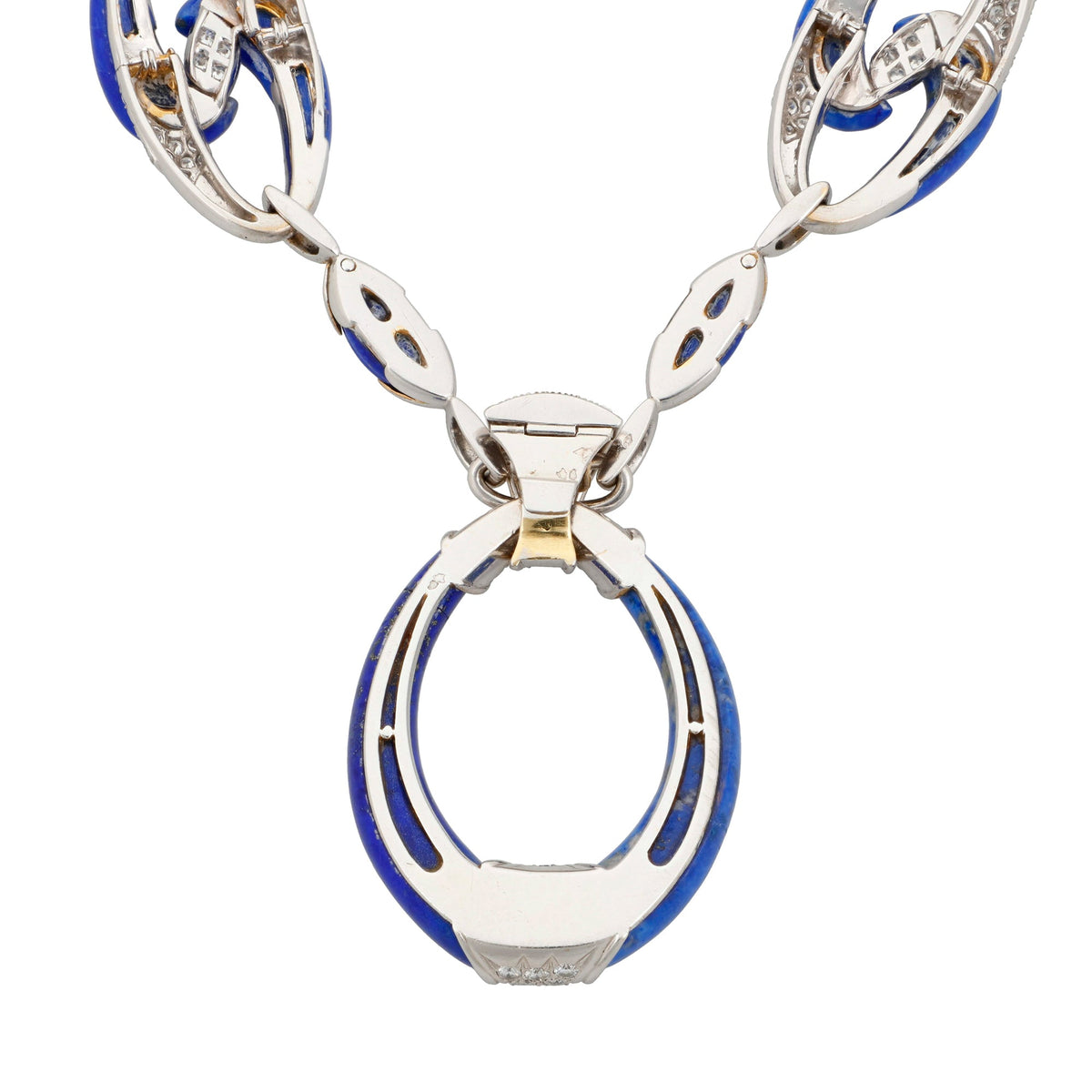 Estate Collection - French 18k White Gold Lapis Lazuli Diamond Pendant Necklace