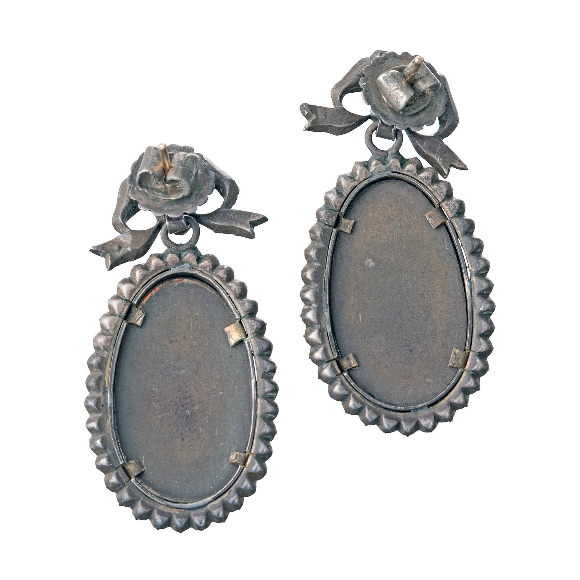 Estate Collection - Georgian Silver & Gold Painted Porcelain Cherub Diamond Earrings