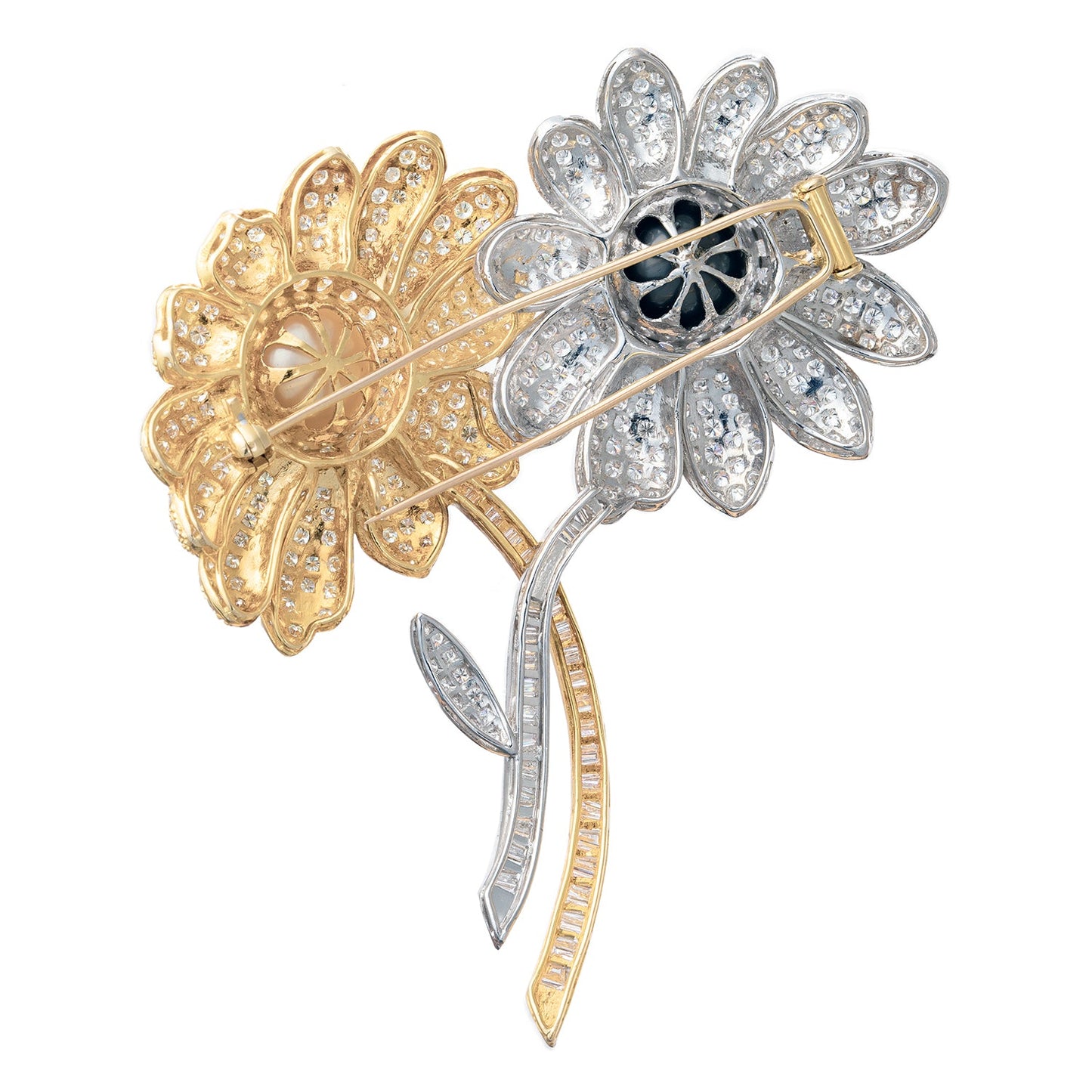 Estate Collection - Pave Diamond Pearl Double Flower Brooch
