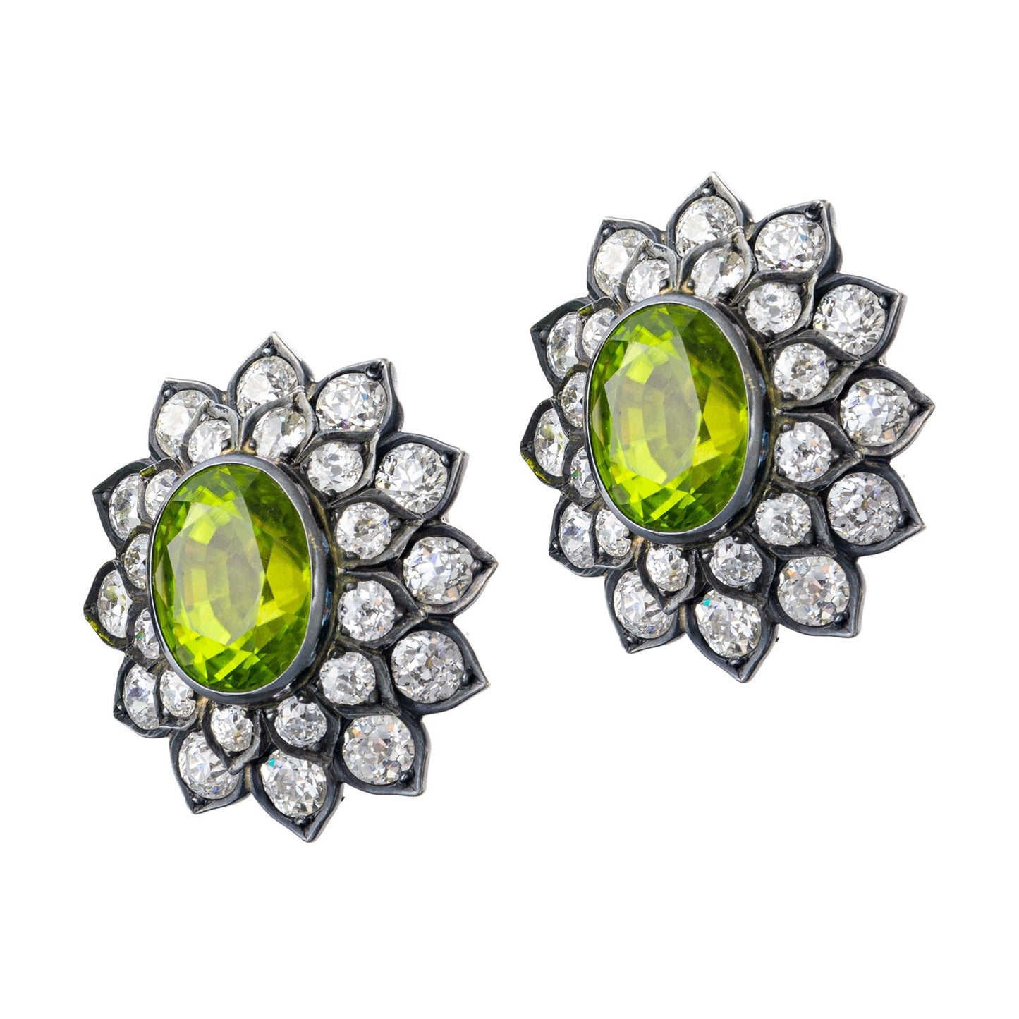 Estate Collection - Peridot Diamond Floral Cluster Earrings