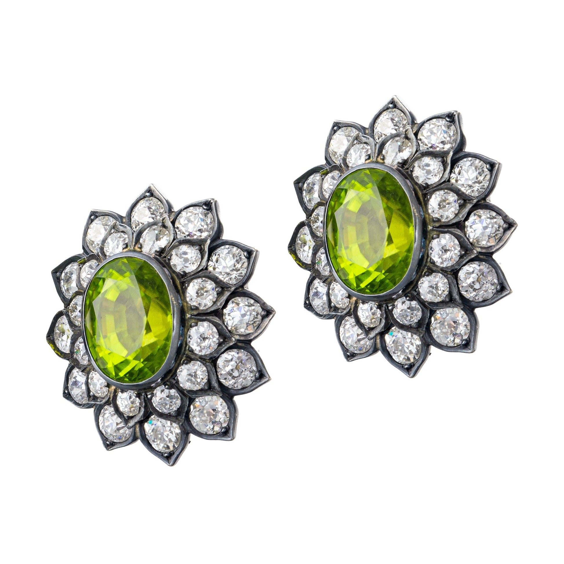 Estate Collection - Peridot Diamond Floral Cluster Earrings