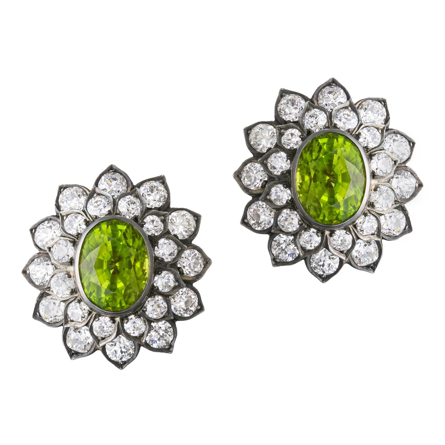 Estate Collection - Peridot Diamond Floral Cluster Earrings