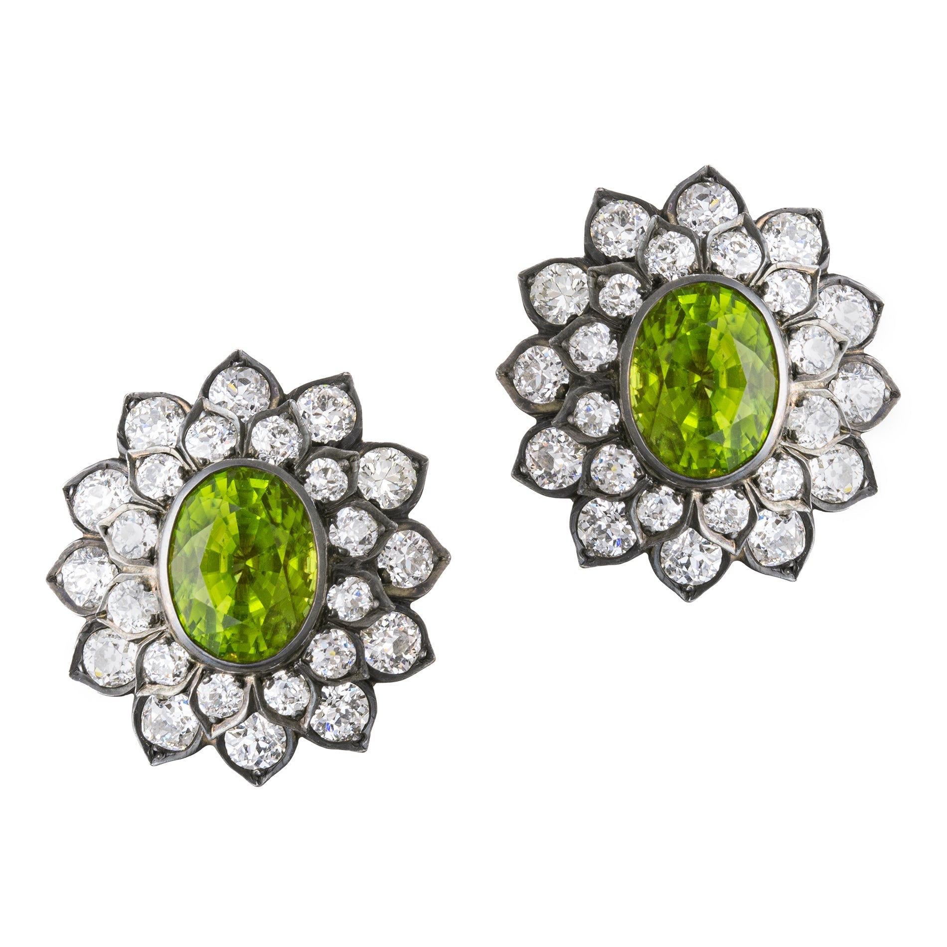 Estate Collection - Peridot Diamond Floral Cluster Earrings