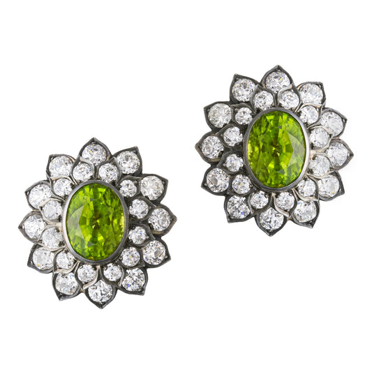 Estate Collection - Peridot Diamond Floral Cluster Earrings