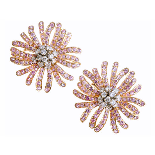Estate Collection - Pink Sapphire Diamond Flowerhead Earrings