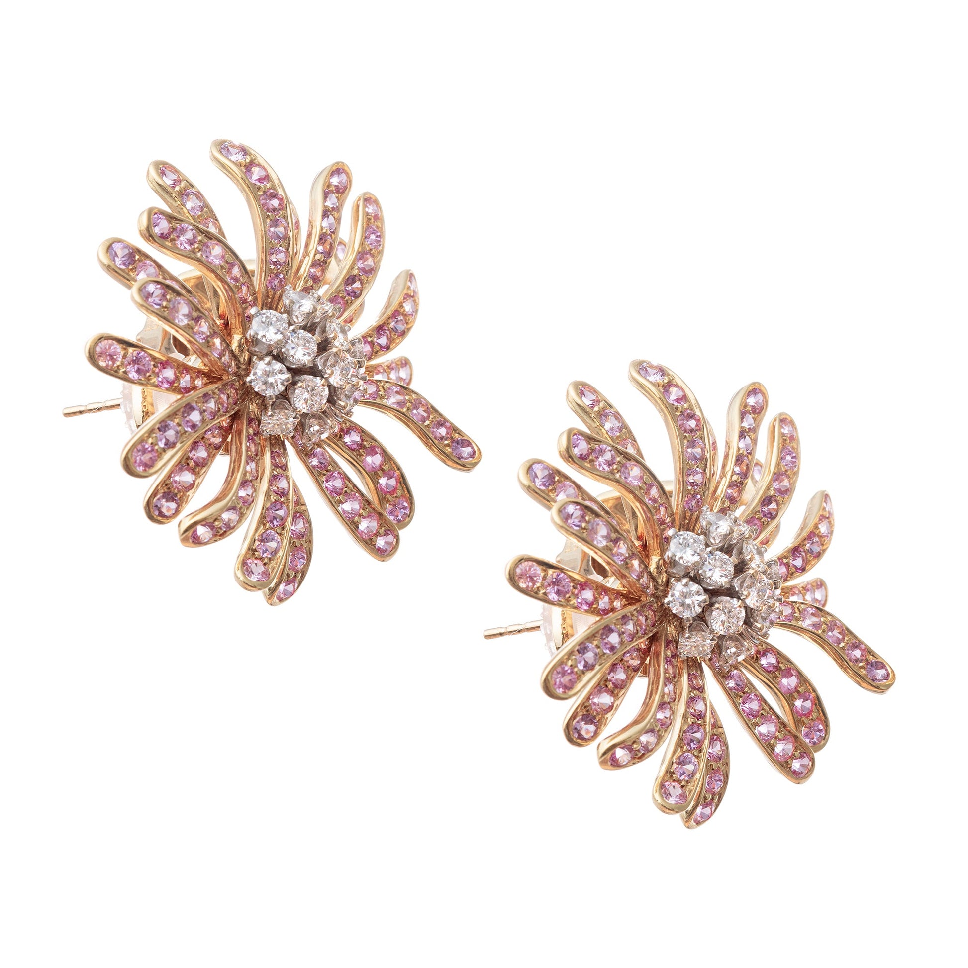 Estate Collection - Pink Sapphire Diamond Flowerhead Earrings