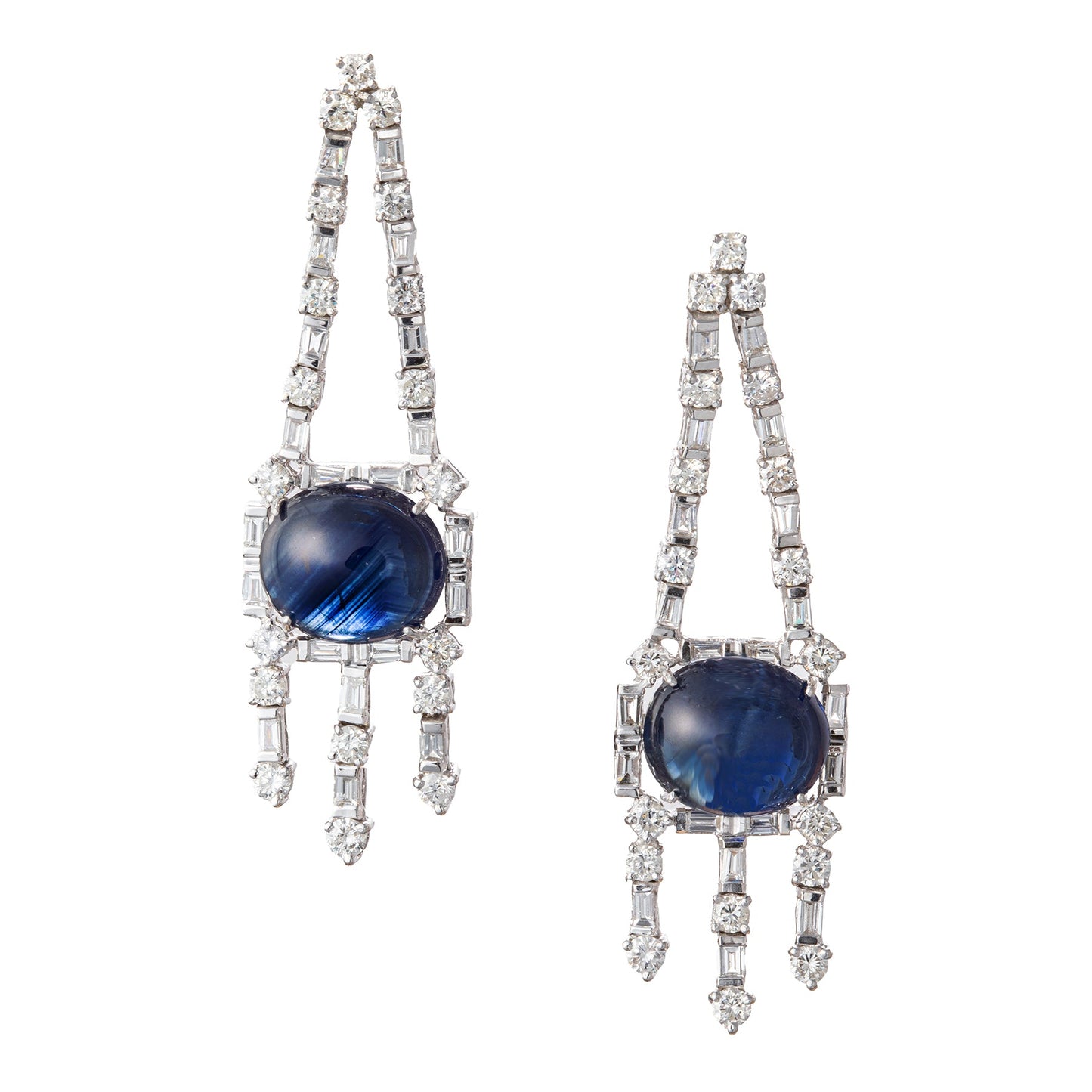 Estate Collection - Platinum Cabochon Sapphire Diamond Chandelier Earrings