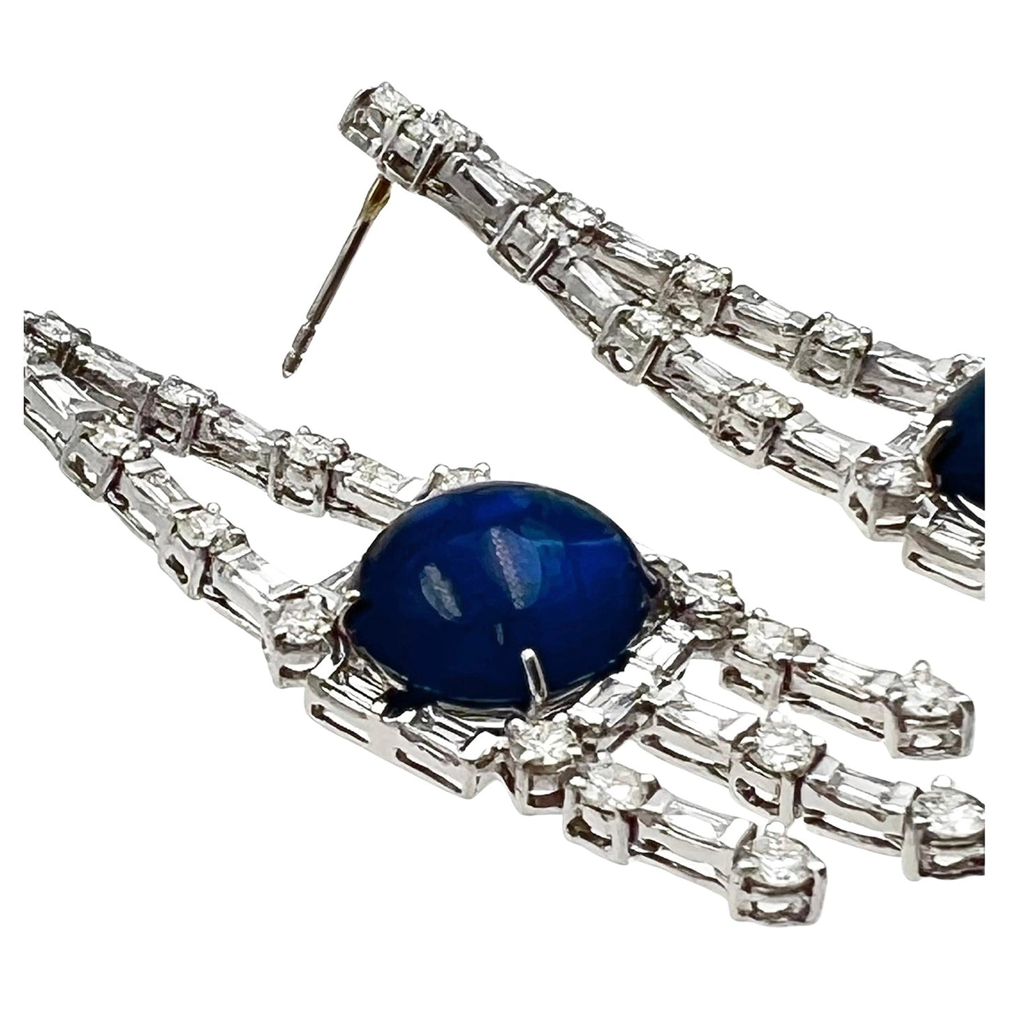 Estate Collection - Platinum Cabochon Sapphire Diamond Chandelier Earrings