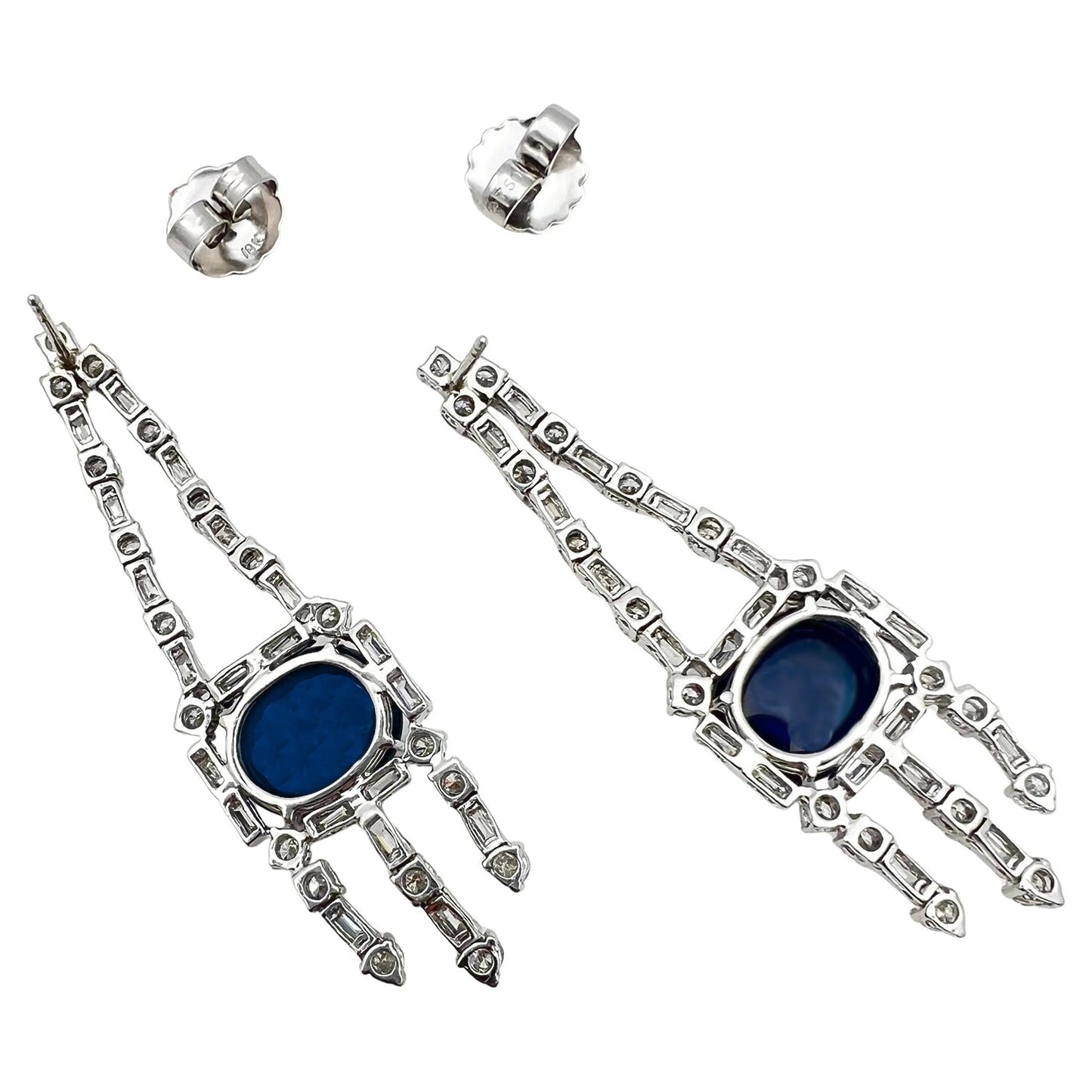 Estate Collection - Platinum Cabochon Sapphire Diamond Chandelier Earrings