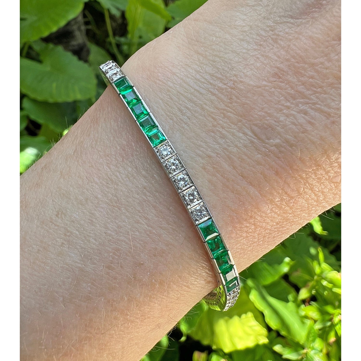 Estate Collection - Platinum Emerald Diamond Line Bracelet
