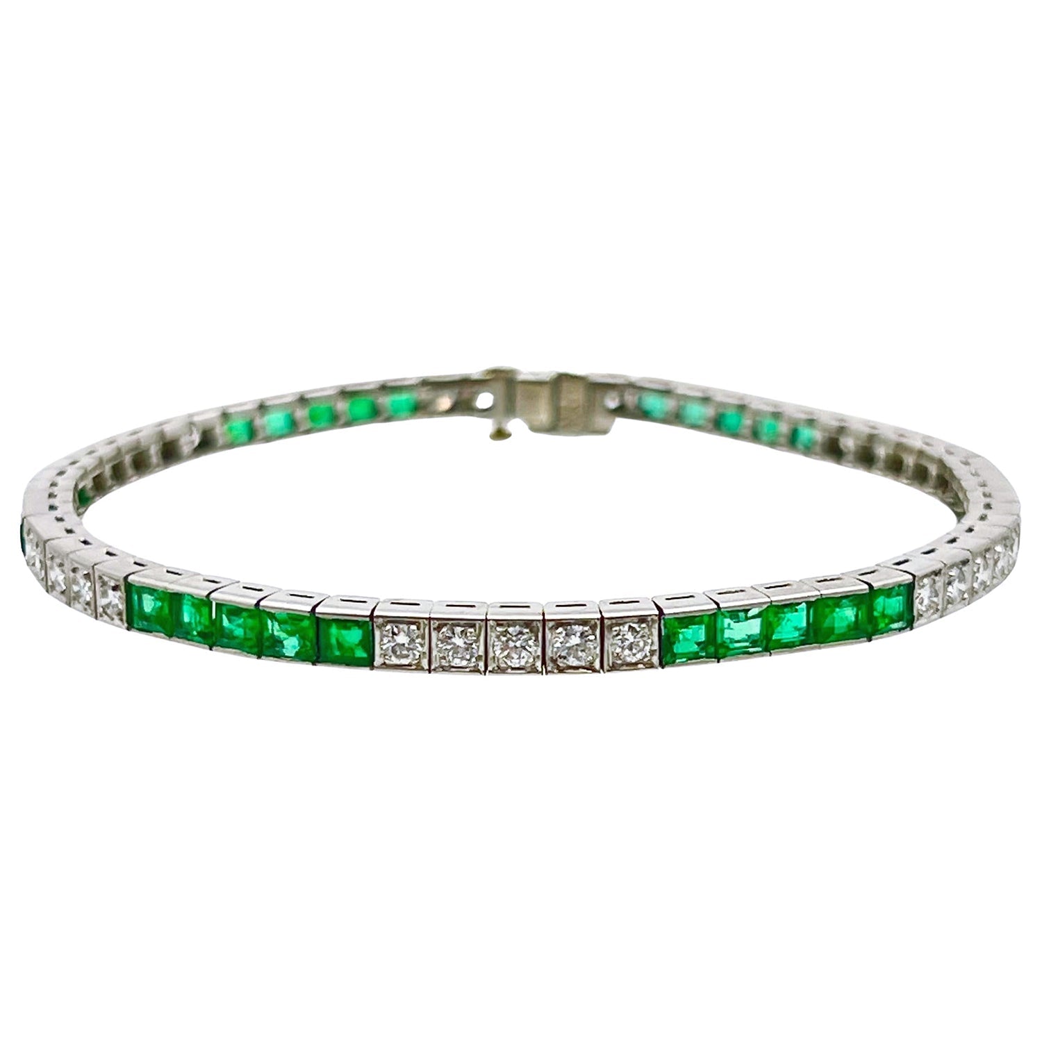 Estate Collection - Platinum Emerald Diamond Line Bracelet