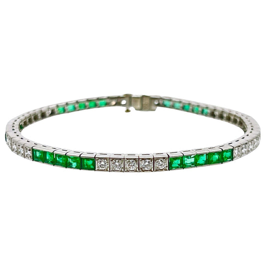 Estate Collection - Platinum Emerald Diamond Line Bracelet