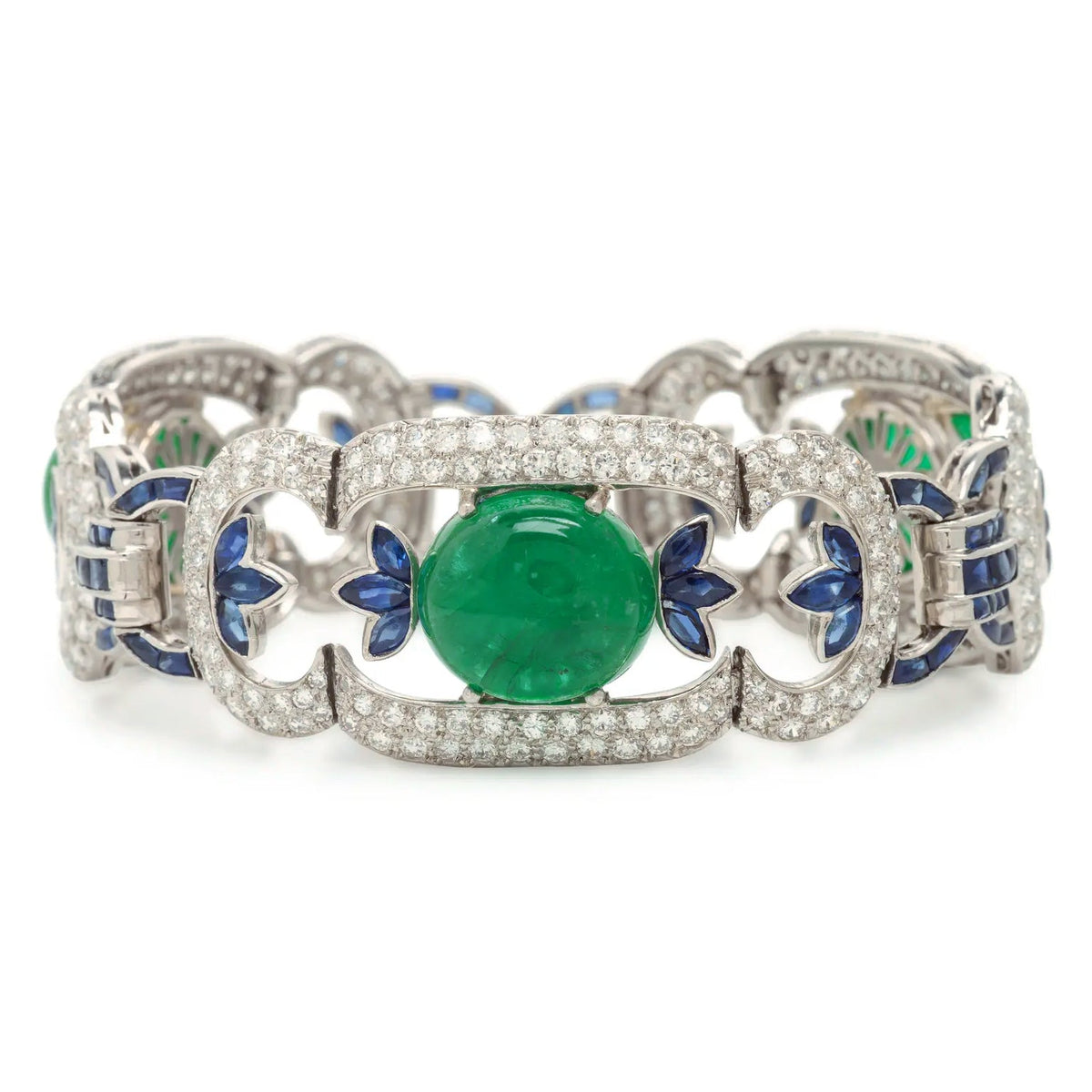 Estate Collection - Platinum Emerald Diamond Sapphire Deco Bracelet