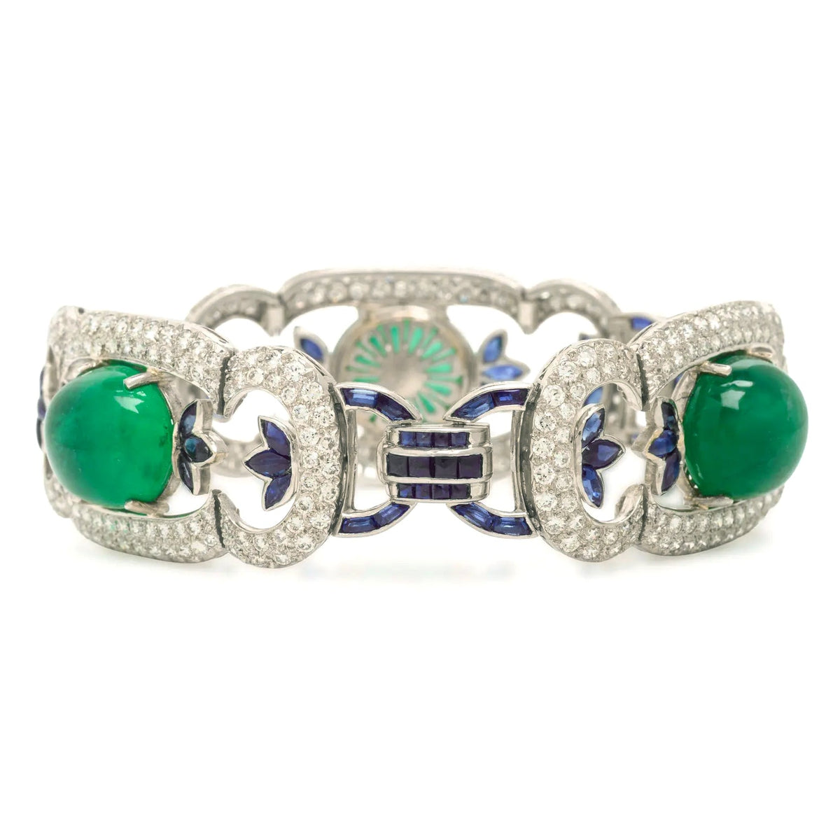 Estate Collection - Platinum Emerald Diamond Sapphire Deco Bracelet