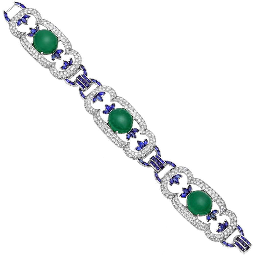 Estate Collection - Platinum Emerald Diamond Sapphire Deco Bracelet