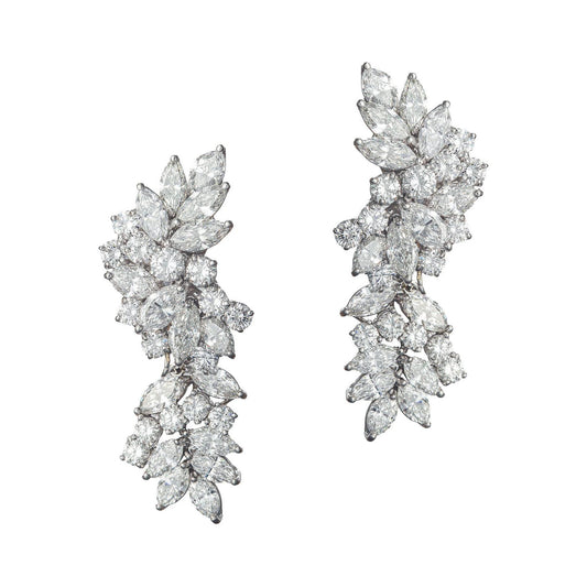 Estate Collection - Platinum Mixed - Cut Diamond Cluster Drop Earrings