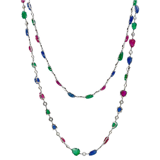 Estate Collection - Platinum Multicolored Gemstone Tutti Frutti Long Necklace