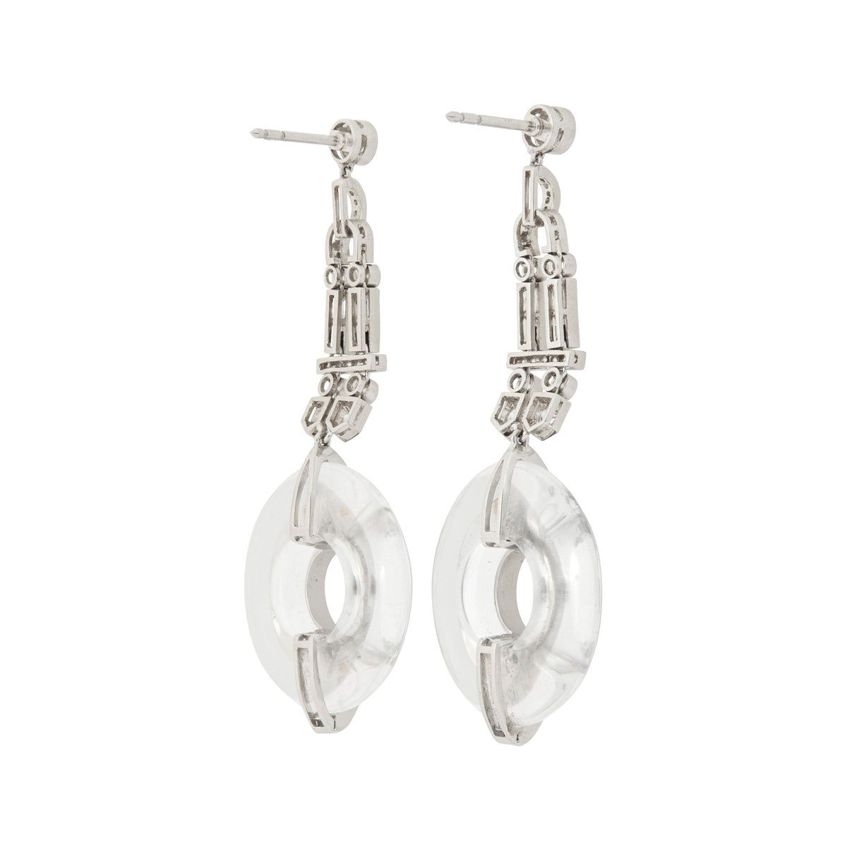 Estate Collection - Platinum Rock Crystal Onyx Diamond Drop Earrings