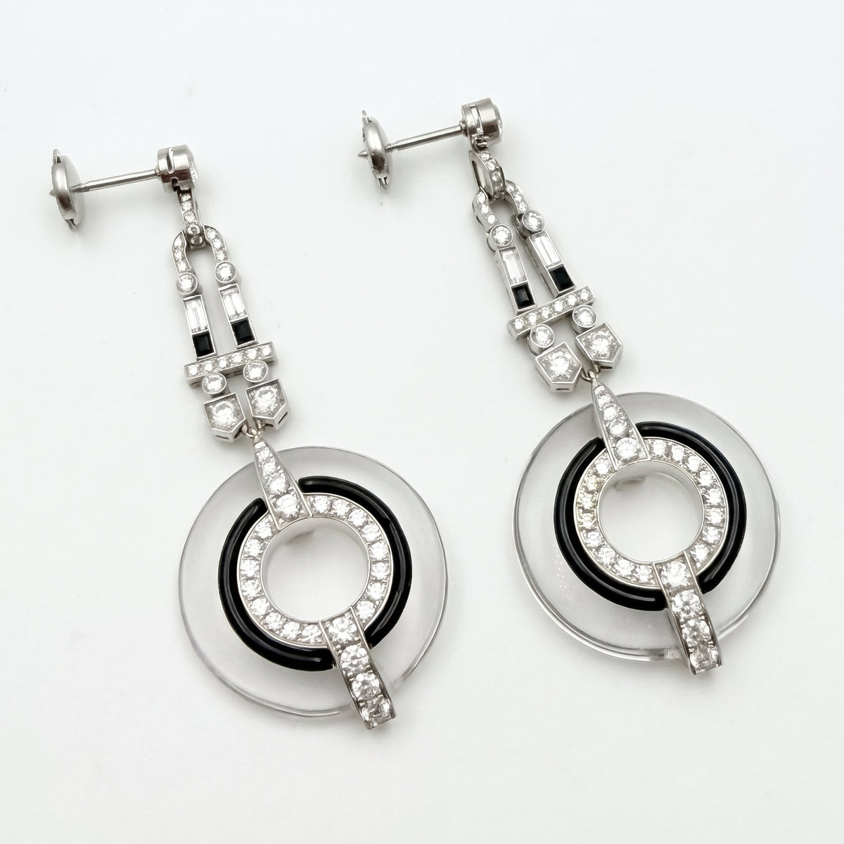 Estate Collection - Platinum Rock Crystal Onyx Diamond Drop Earrings