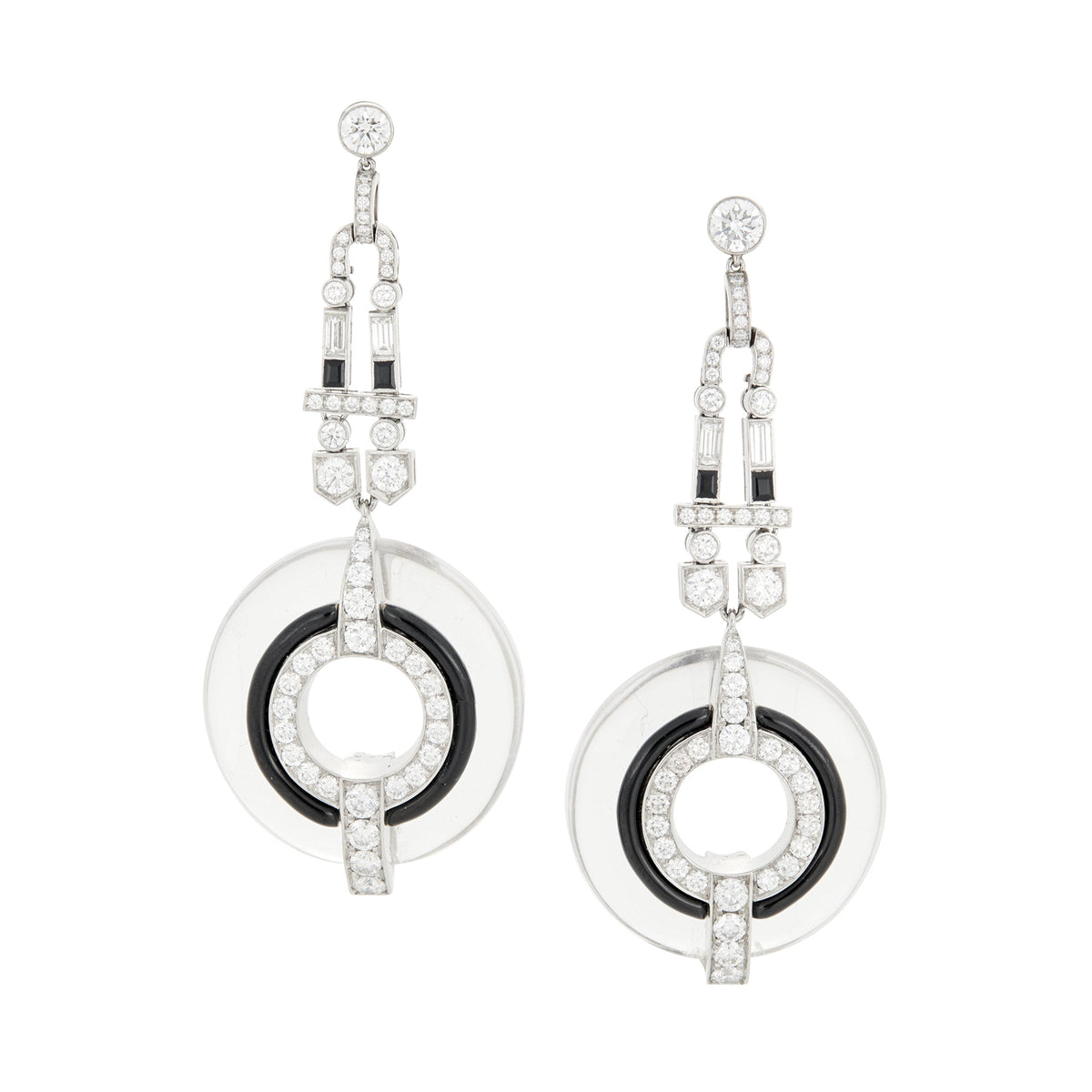 Estate Collection - Platinum Rock Crystal Onyx Diamond Drop Earrings