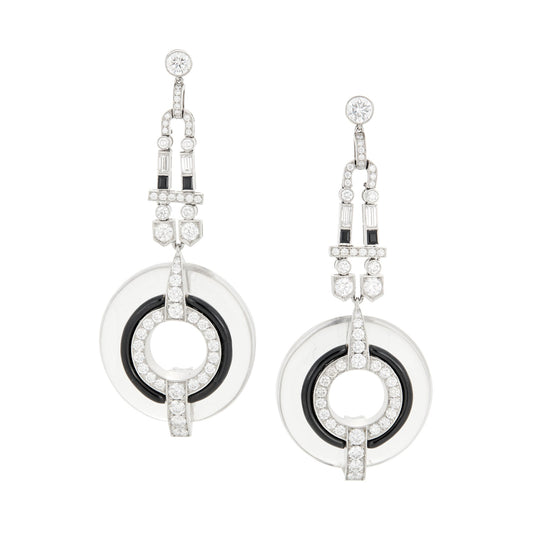 Estate Collection - Platinum Rock Crystal Onyx Diamond Drop Earrings