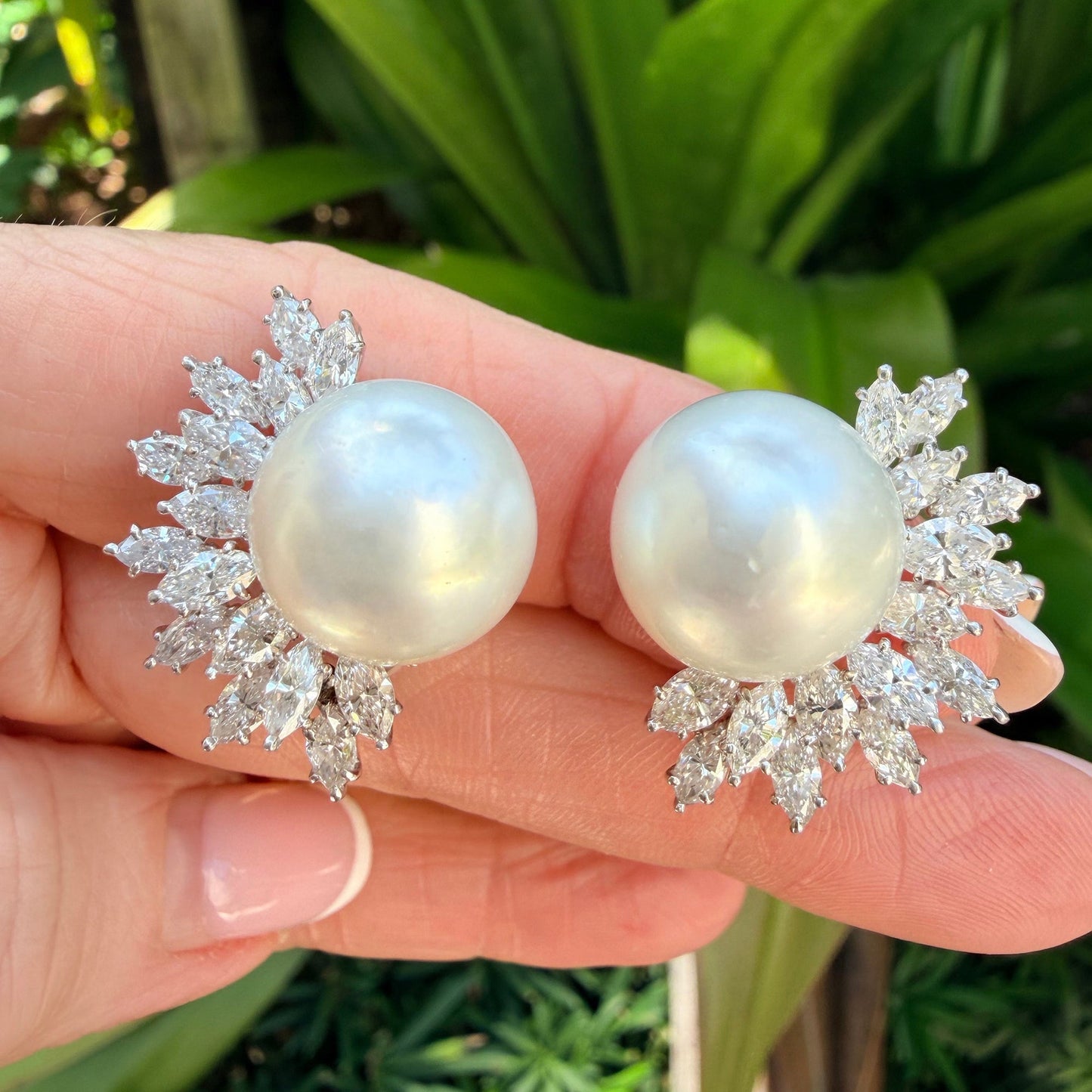 Estate Collection - South Sea Pearl Diamond Platinum Earrings