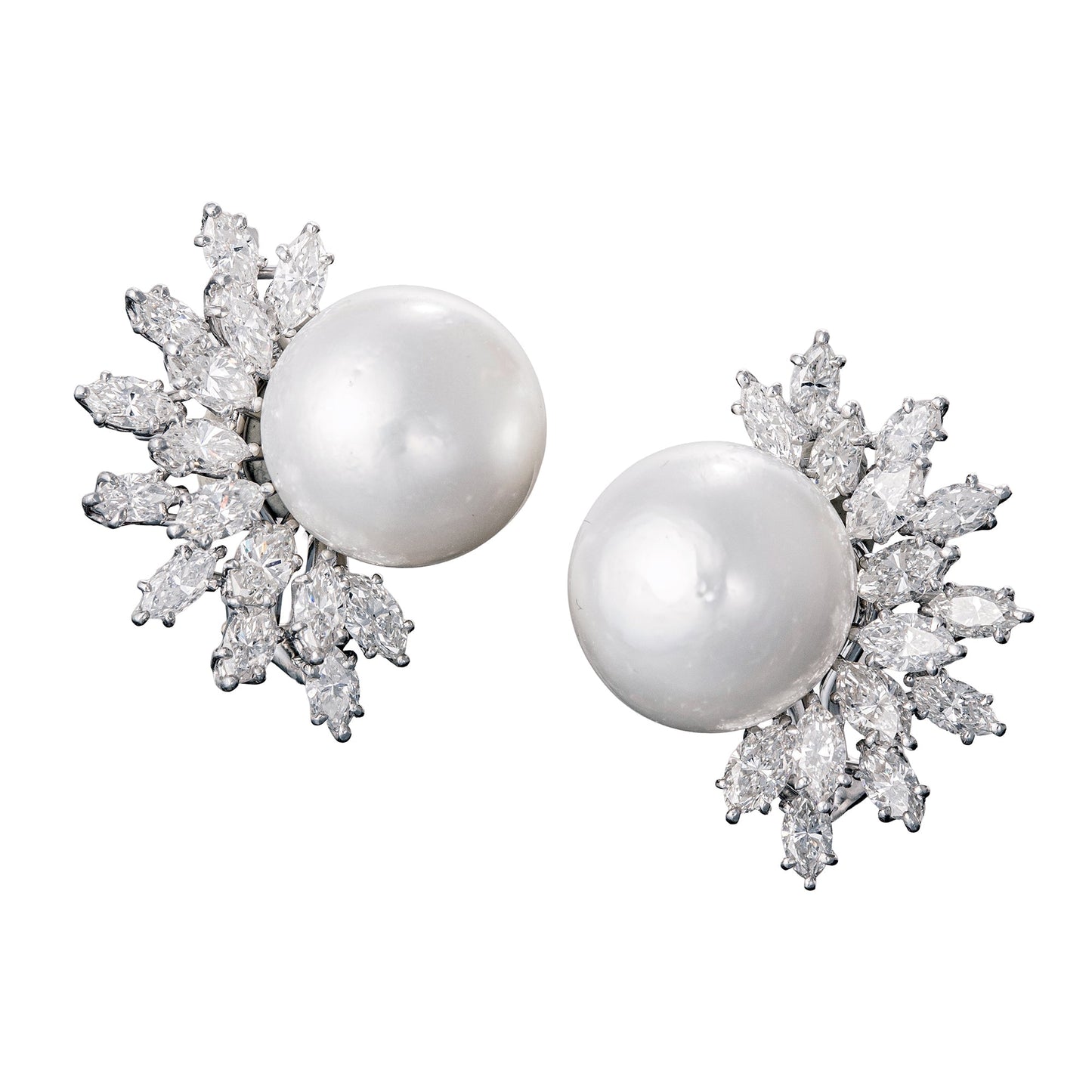 Estate Collection - South Sea Pearl Diamond Platinum Earrings