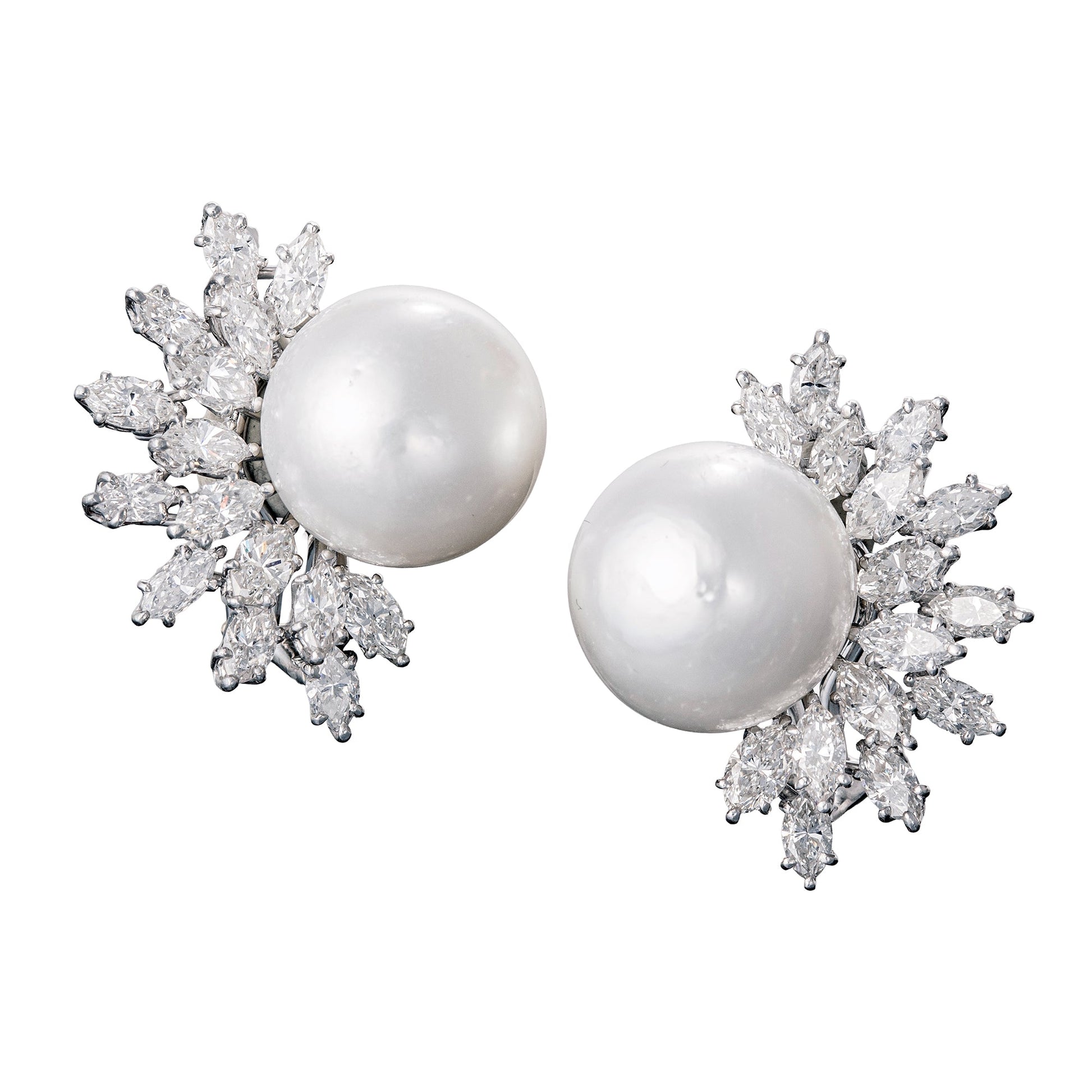 Estate Collection - South Sea Pearl Diamond Platinum Earrings
