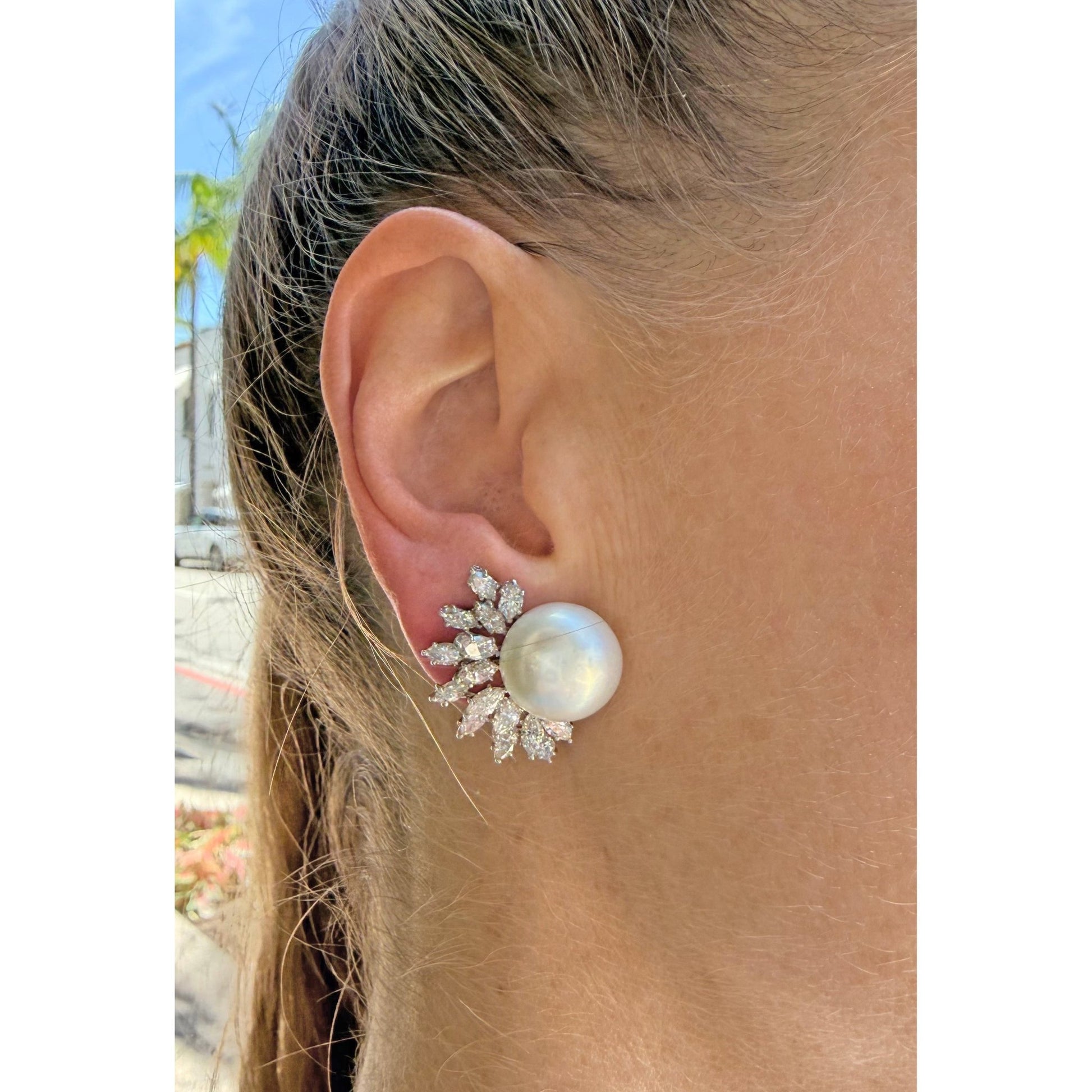 Estate Collection - South Sea Pearl Diamond Platinum Earrings
