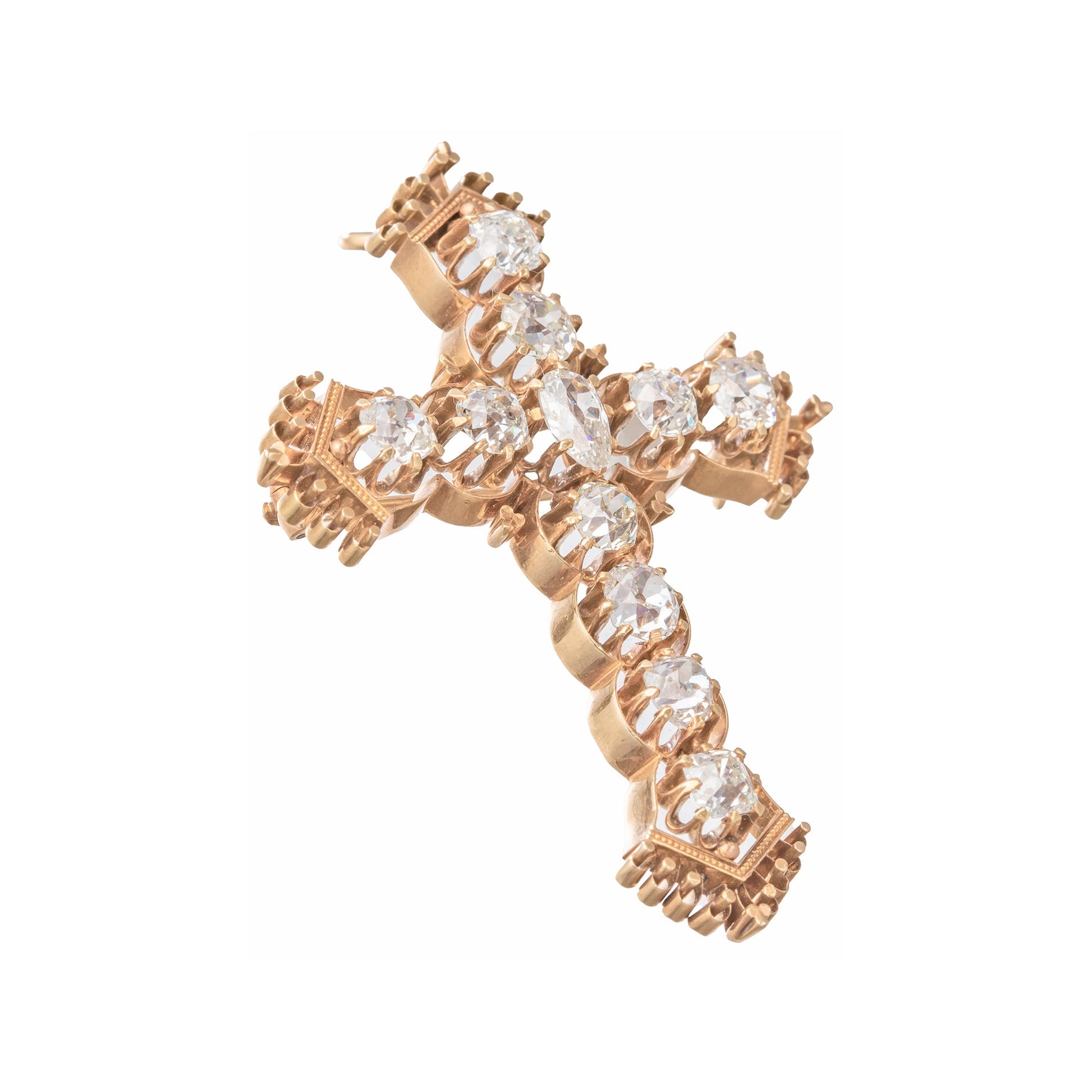 Estate Collection - Victorian Gold Old Mine Diamond Cross Pendant Brooch