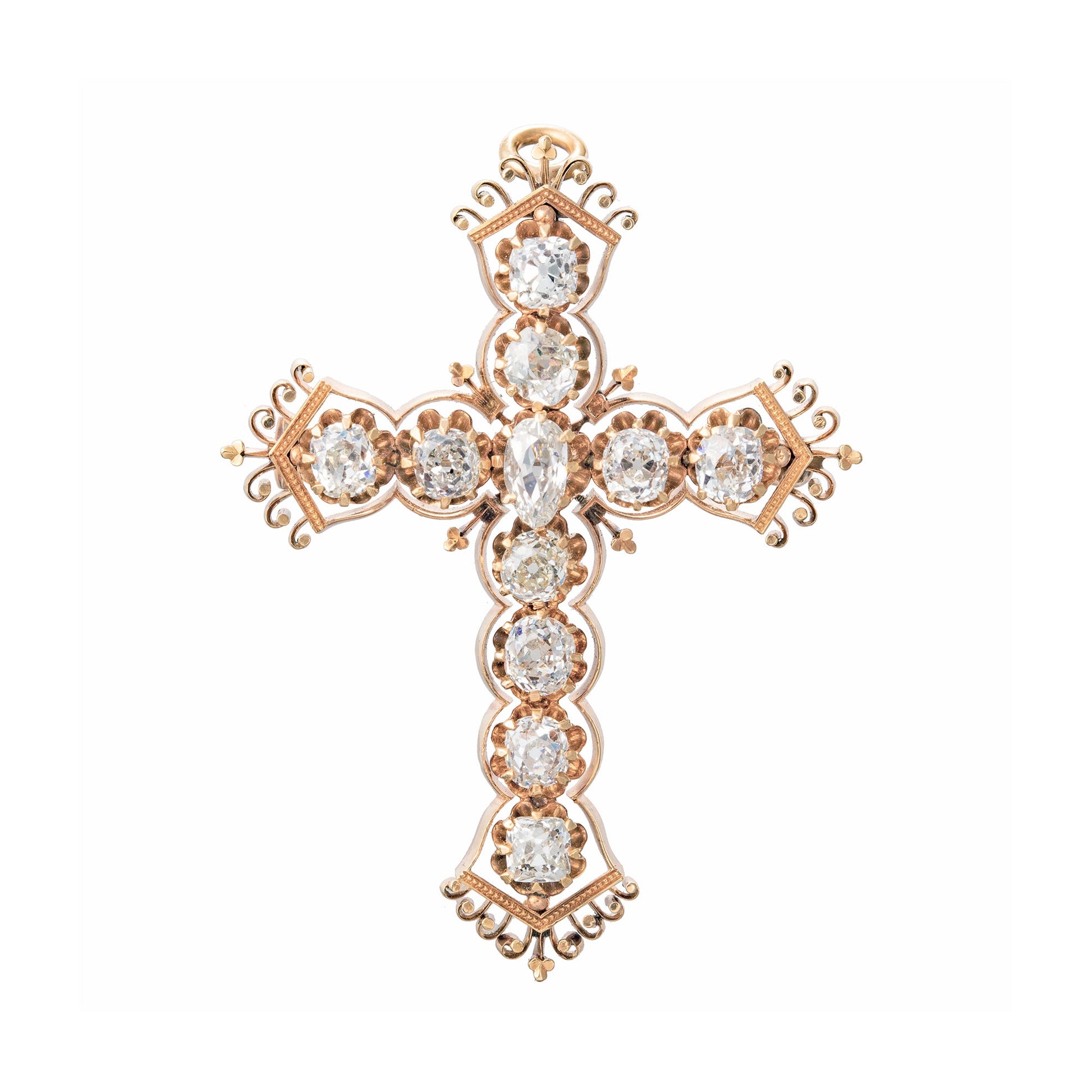 Estate Collection - Victorian Gold Old Mine Diamond Cross Pendant Brooch