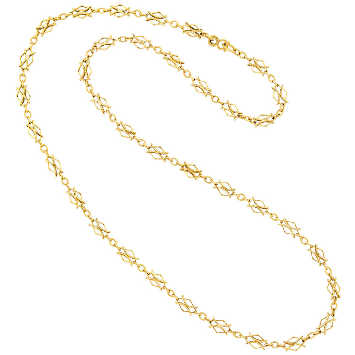 Estate 18k Yellow Gold Long Fancy Link Chain Necklace
