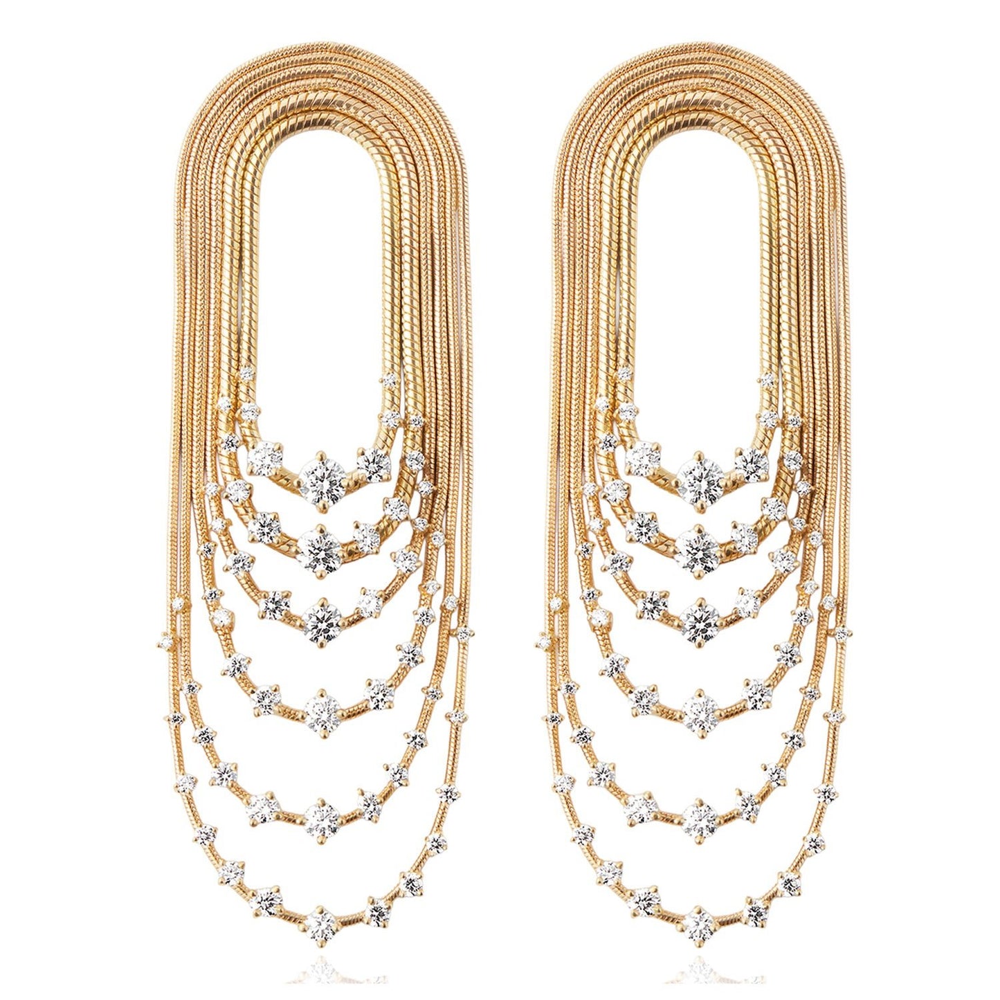 Fernando Jorge - 18k Yellow Gold Diamond Parallel Multi - Chain Earrings