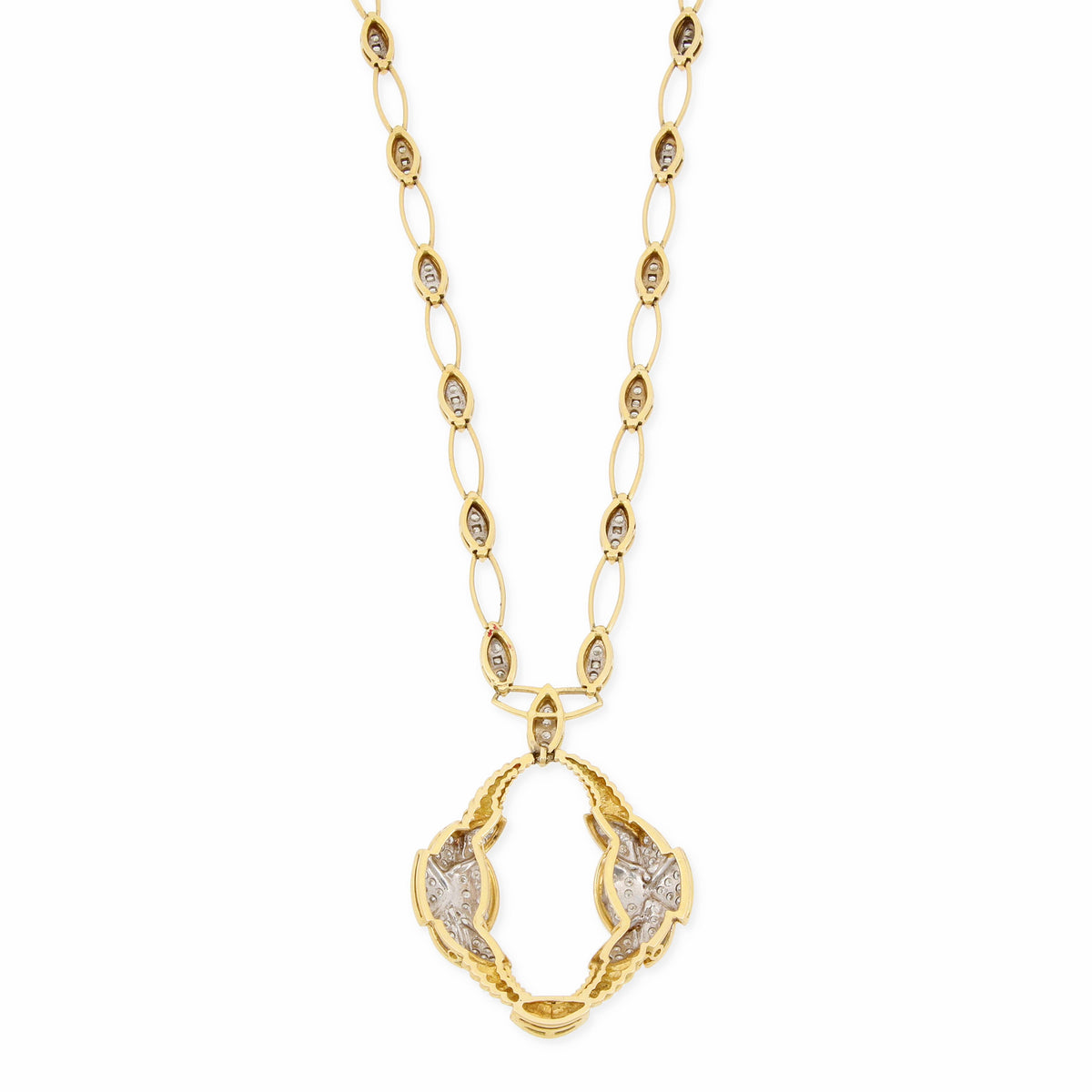 French 18k Gold Foliate Diamond Pendant Necklace