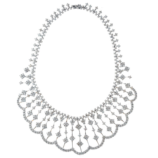 Giovane - 18k White Gold Diamond Lace Necklace