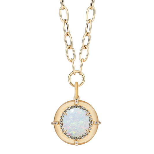 Goshwara - 18k Yellow Gold Opal Diamond Pendant Necklace