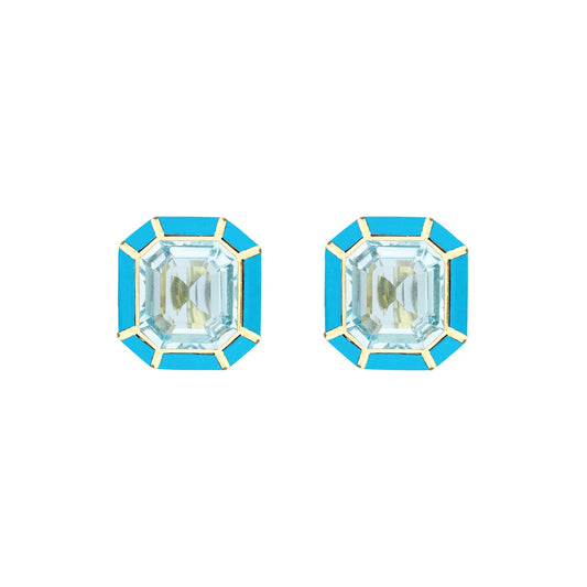 Goshwara - Blue Topaz Turquoise Inlay Melange Stud Earrings