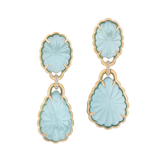 Goshwara - Carved Aquamarine Diamond Double - Drop Earrings