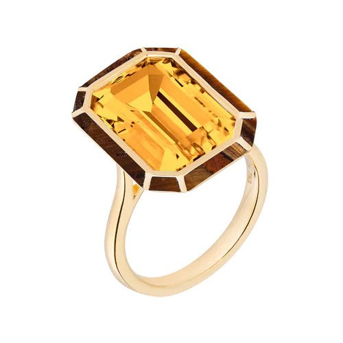 Goshwara - Citrine Tiger Eye Inlay Melange Ring