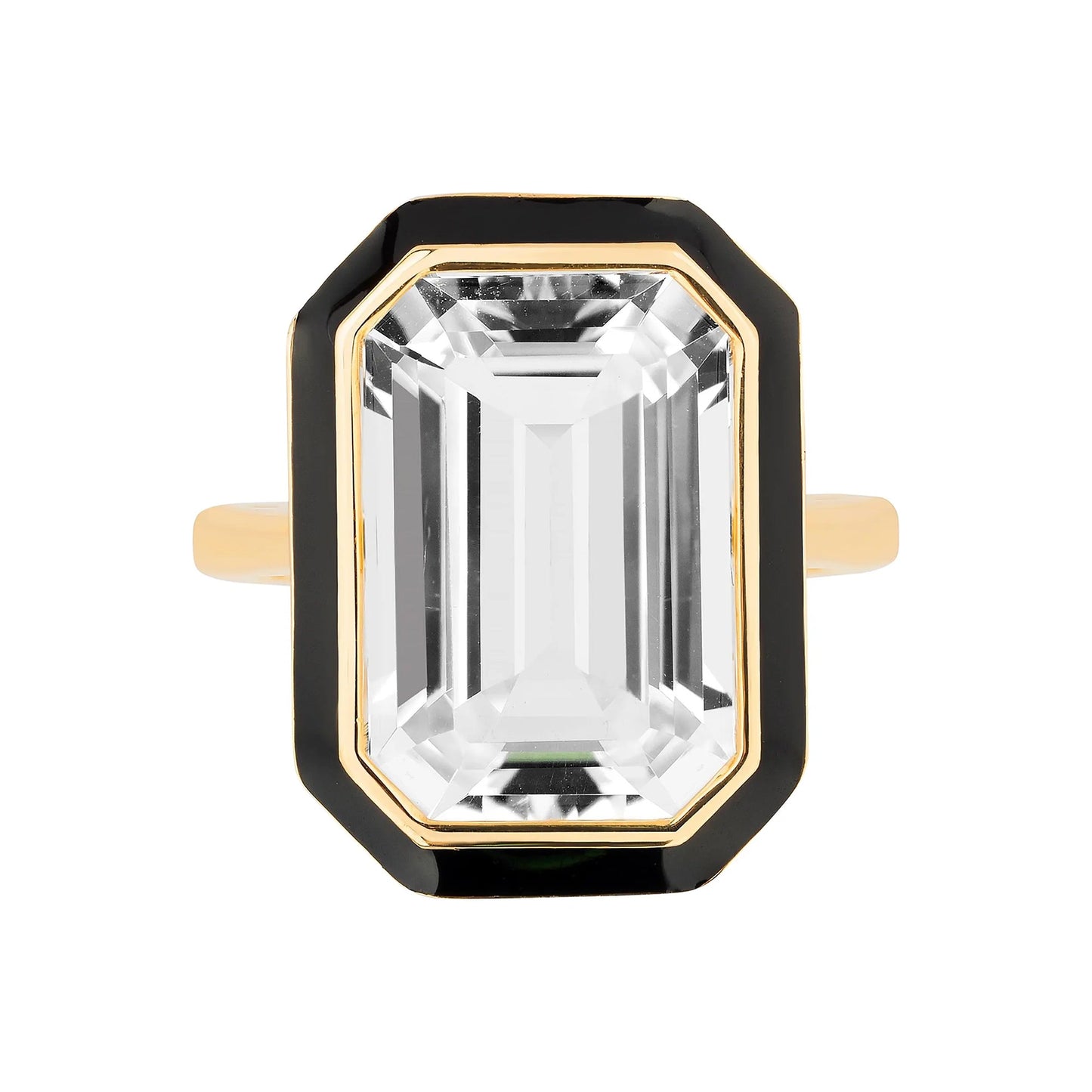 Goshwara - Emerald - Cut Rock Crystal Black Enamel Ring
